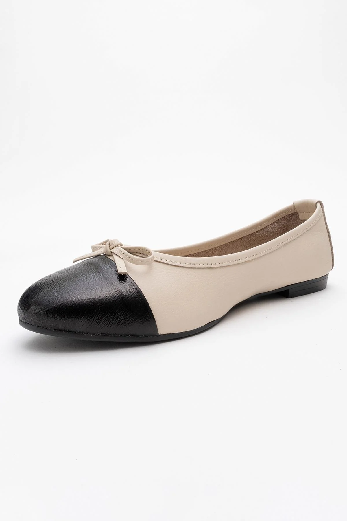 Jens - Beige Toe Cap Leather Ballet Flats (Women) - Image 3