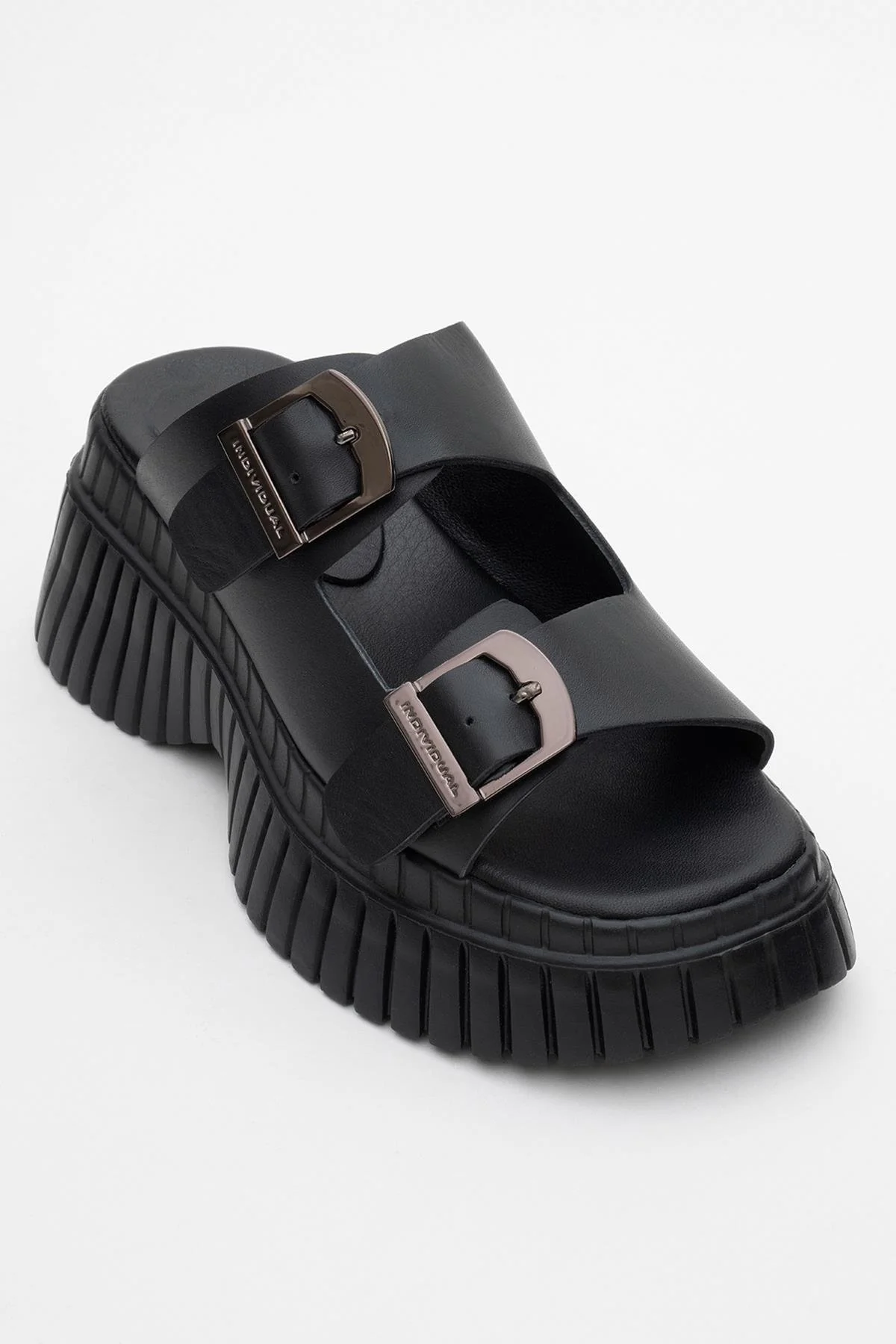 Joanes - Black Leather Two-Strap Platform Sandal (Women) - Image 3