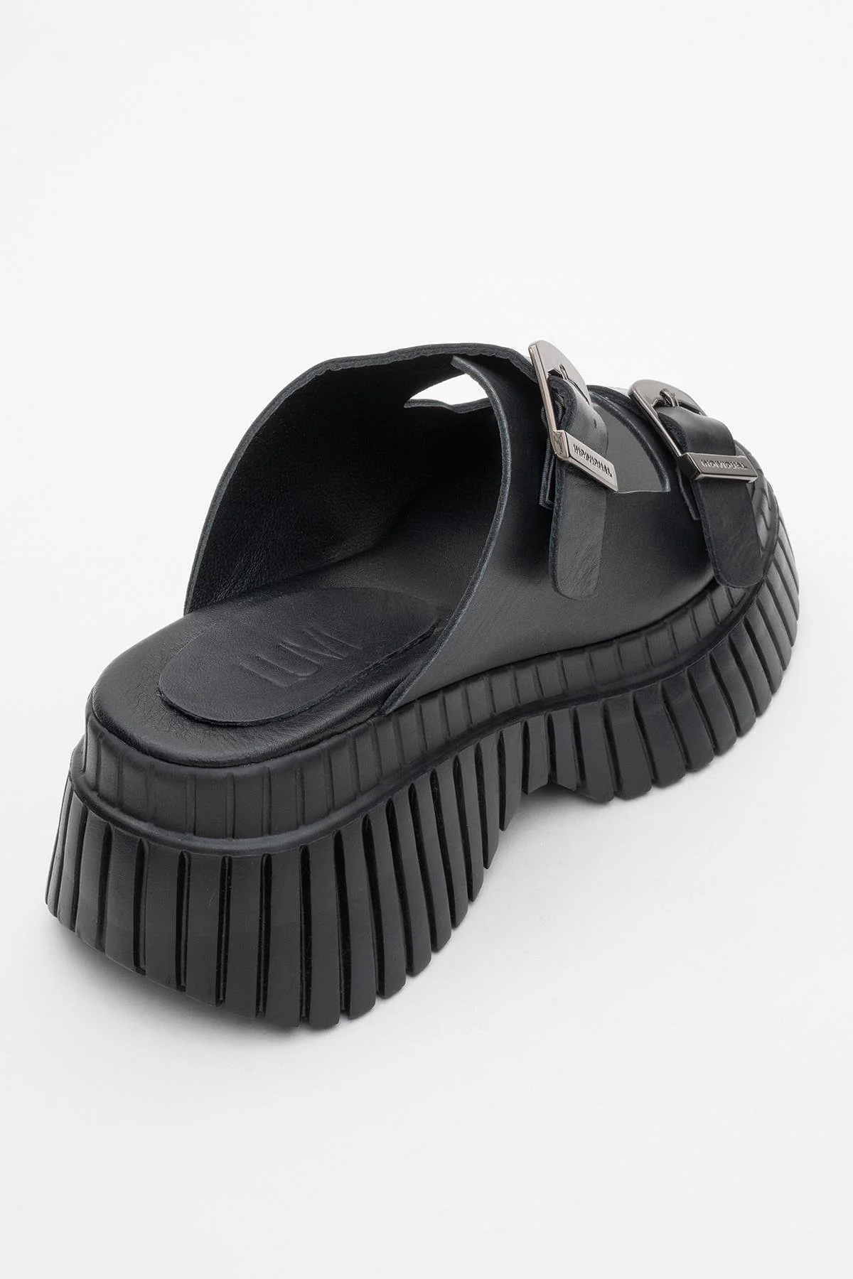 Joanes - Black Leather Two-Strap Platform Sandal (Women) - Image 4