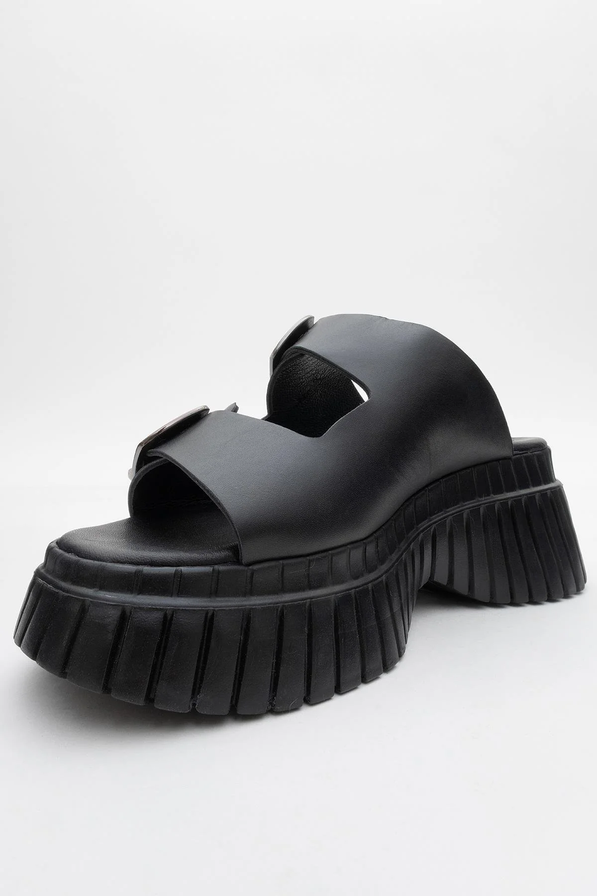 Joanes - Black Leather Two-Strap Platform Sandal (Women) - Image 5