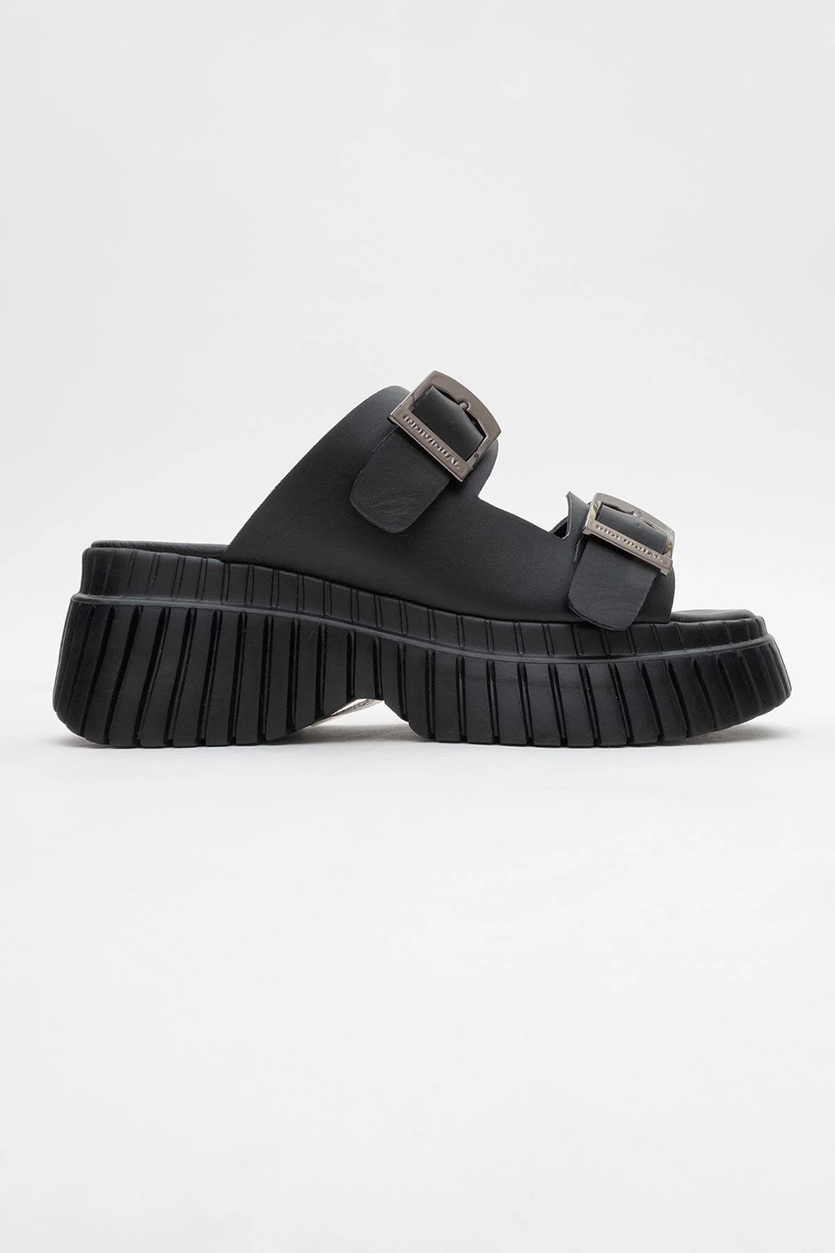 Joanes - Black Leather Two-Strap Platform Sandal (Women) - Image 6