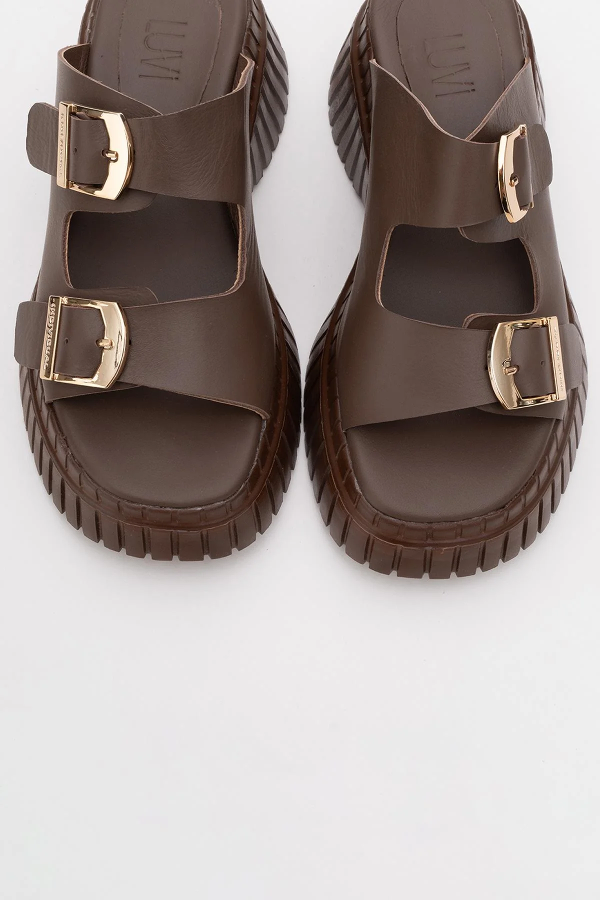 Joanes - Brown Leather Two-Strap Platform Sandal (Women) - Image 2