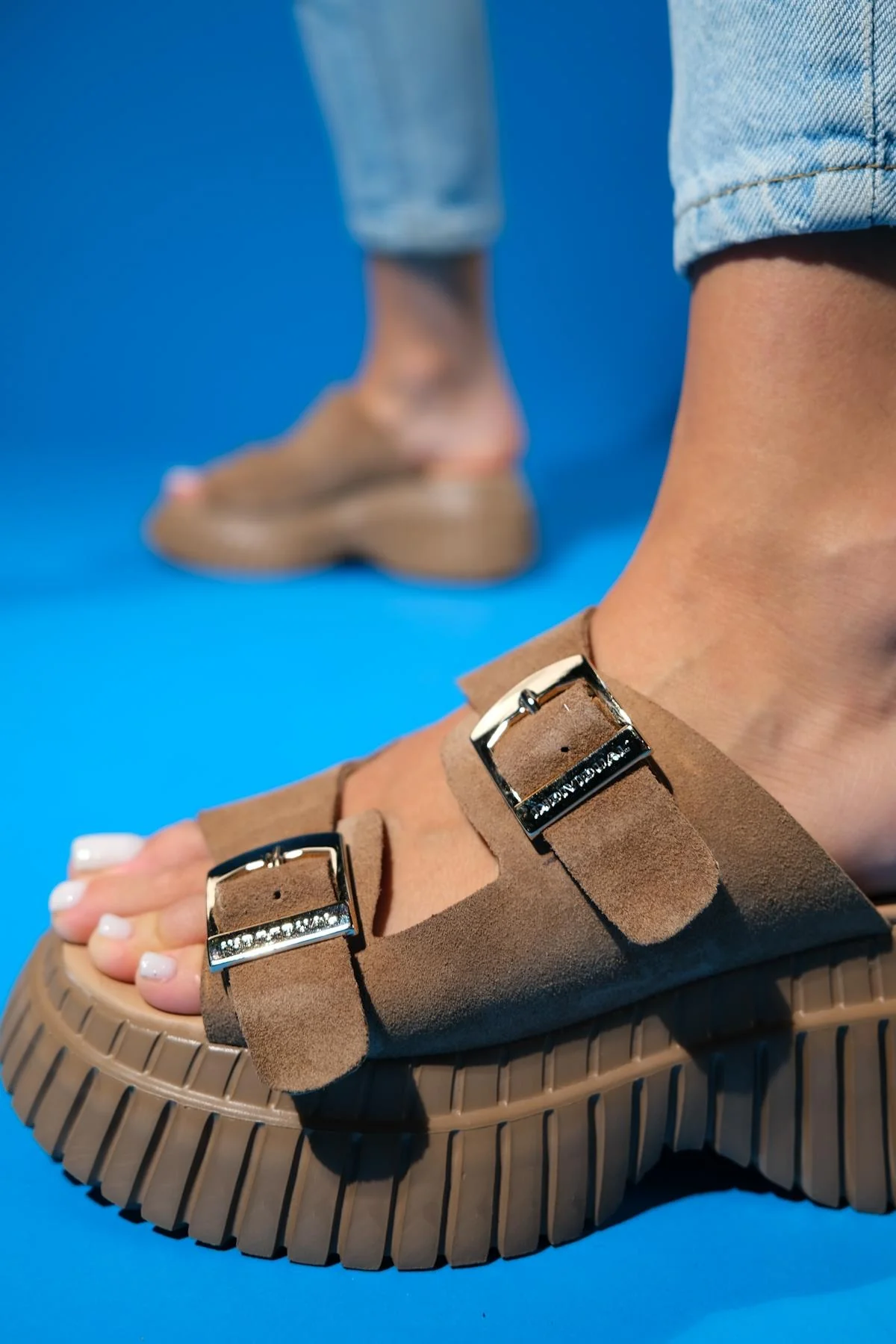 Joanes - Taupe Genuine Leather Double-Strap Platform Slide (Women) - Image 4