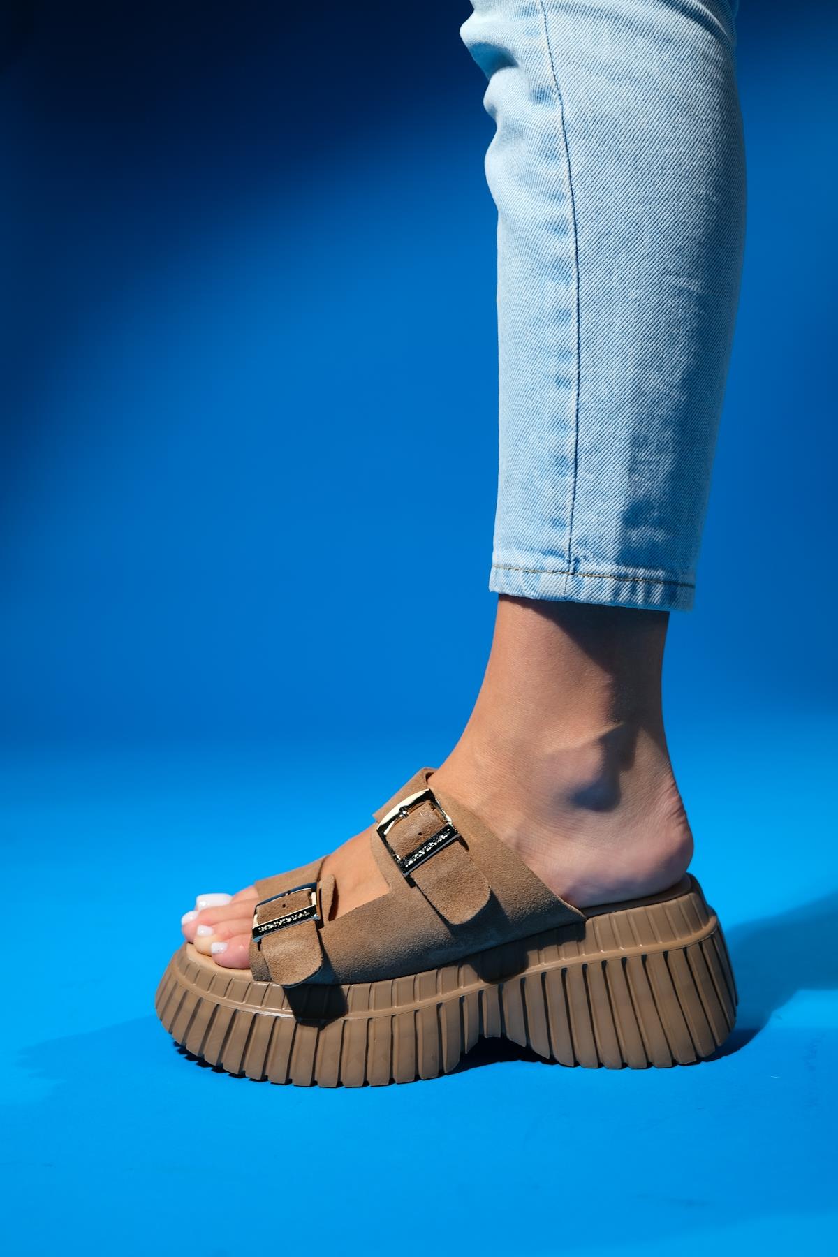 Joanes - Taupe Genuine Leather Double-Strap Platform Slide (Women) - Image 6