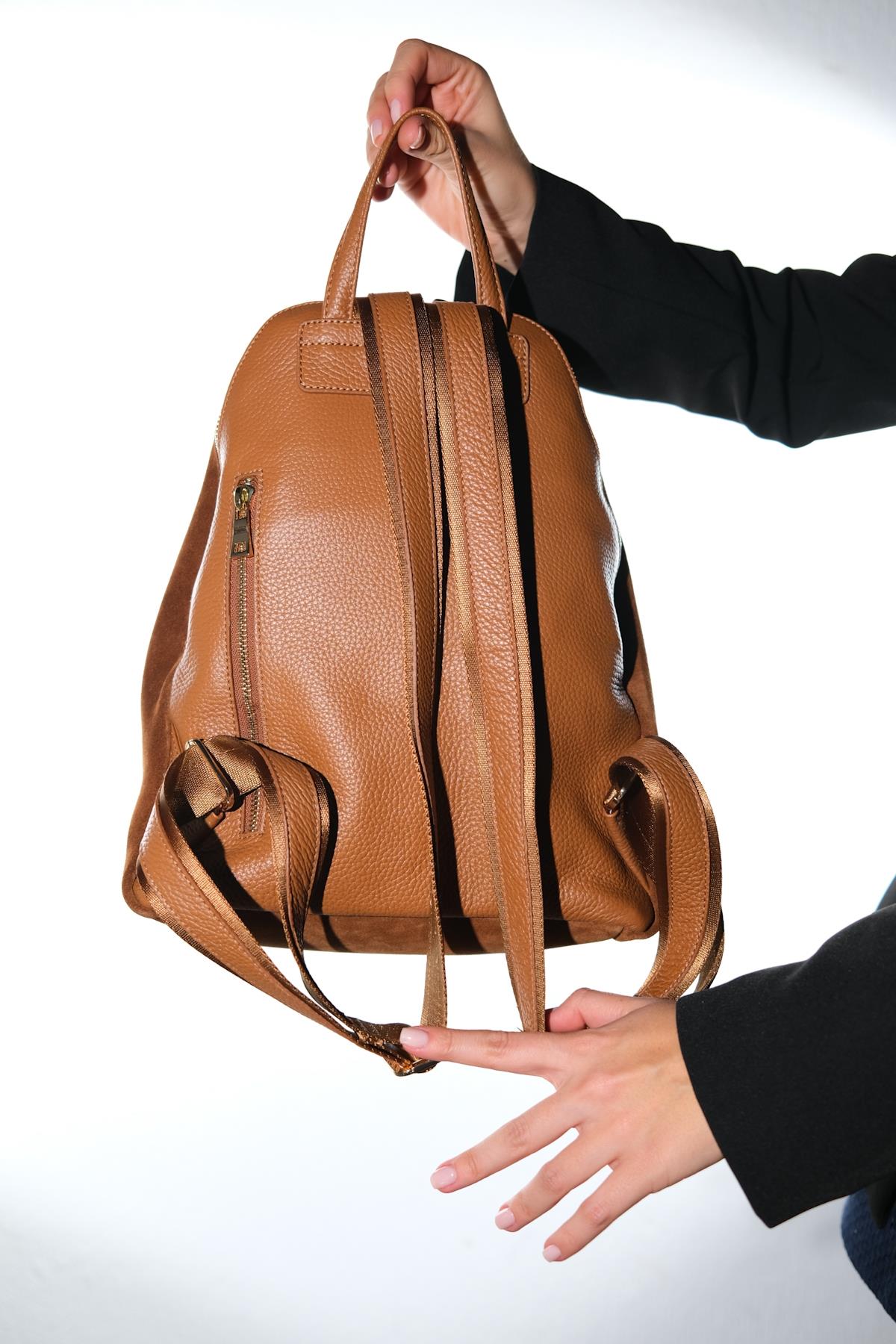 JOSH - Cognac Genuine Suede Leather Backpack (Women) - Image 4