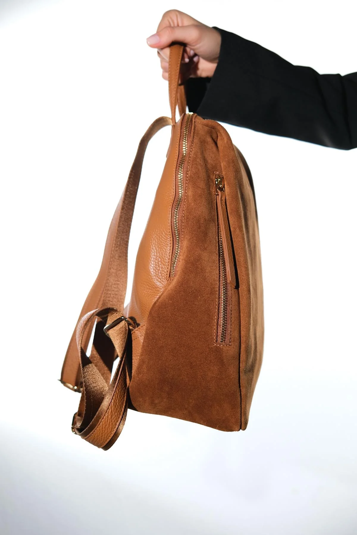 JOSH - Cognac Genuine Suede Leather Backpack (Women) - Image 5