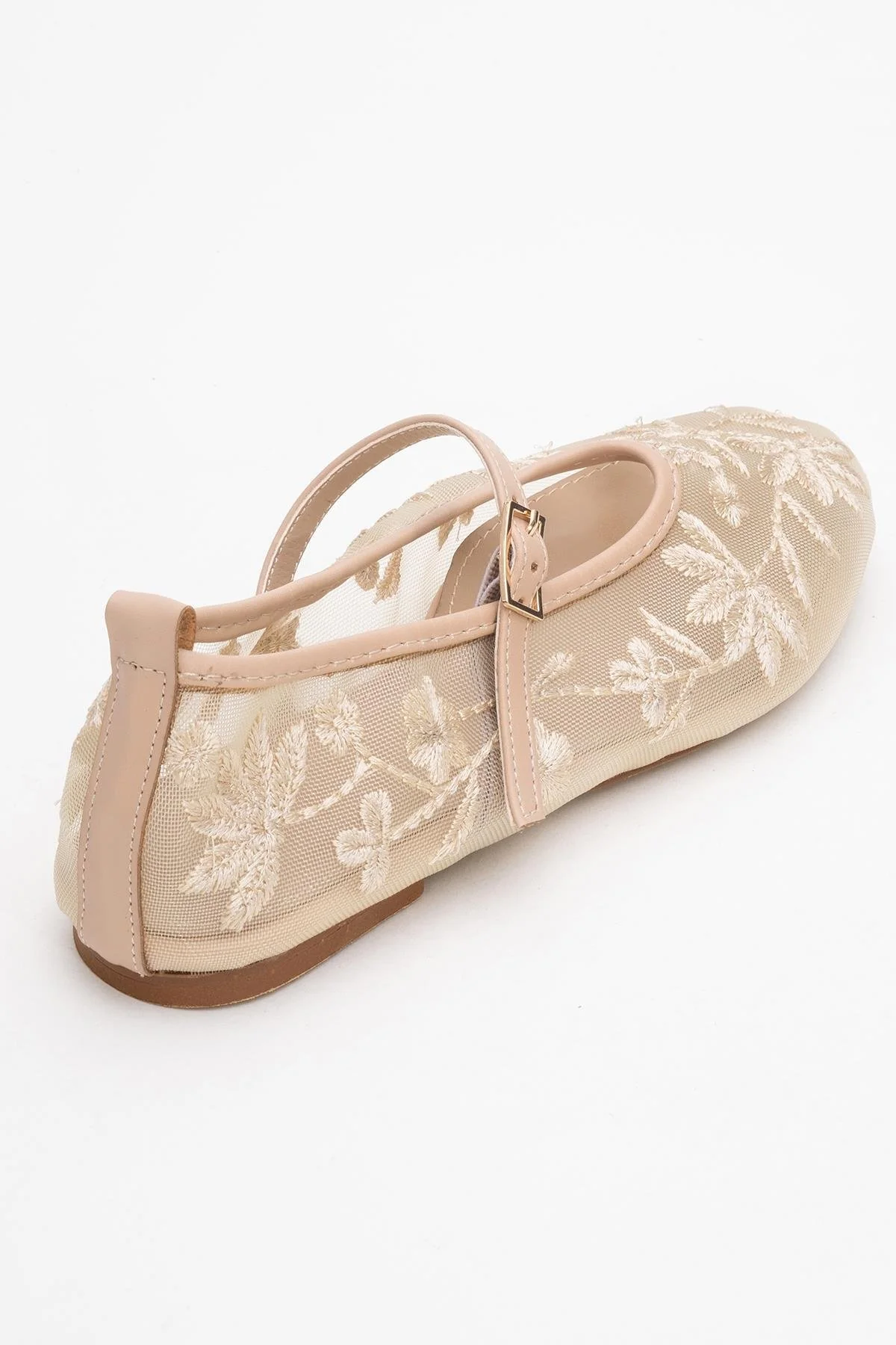 Juny Beige Mesh Floral Embroidery Ballet Flat (Women) - Image 5