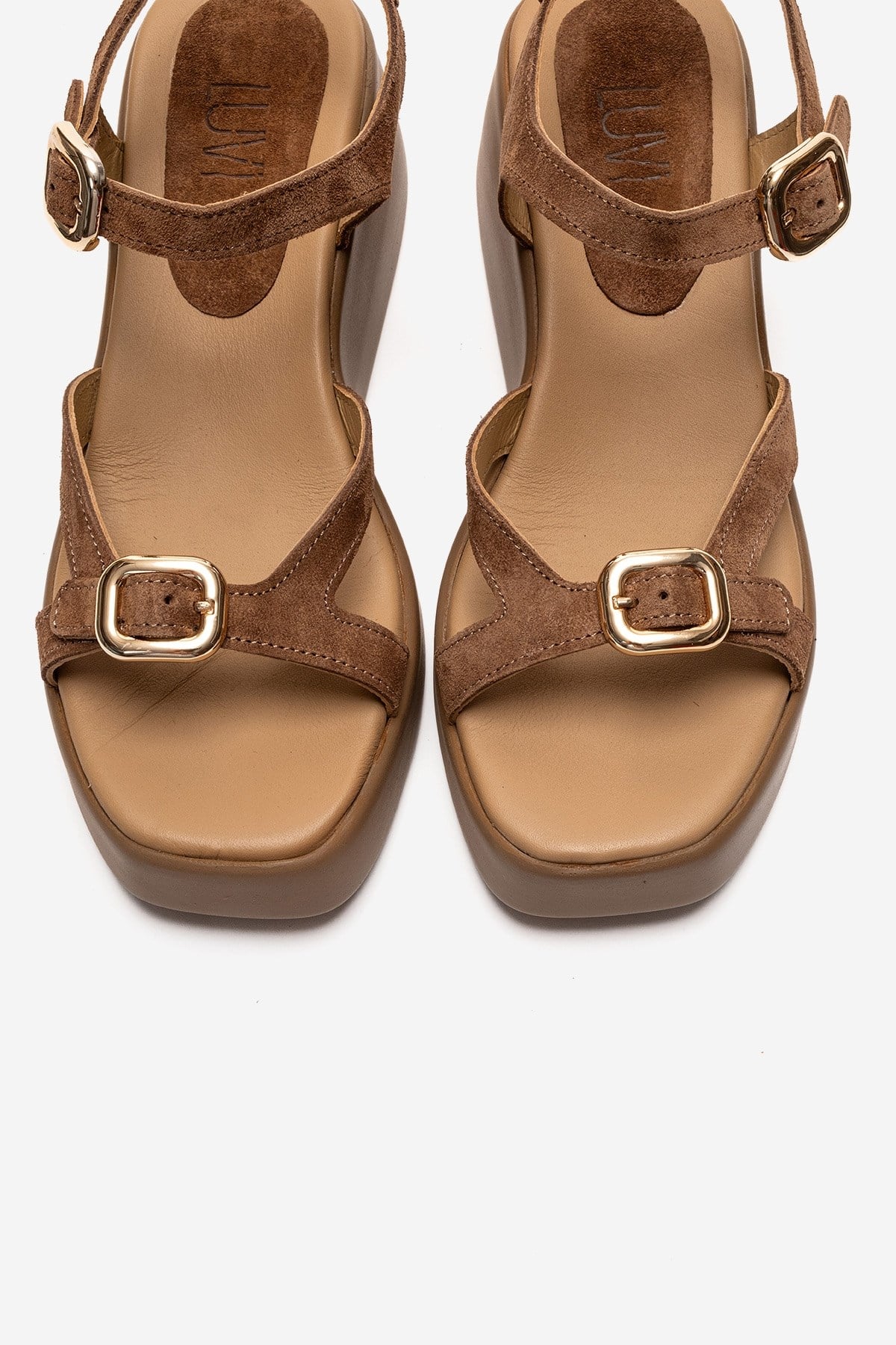Kalia - Taupe Suede Genuine Leather Buckle Wedge Sandal (Women) - Image 2