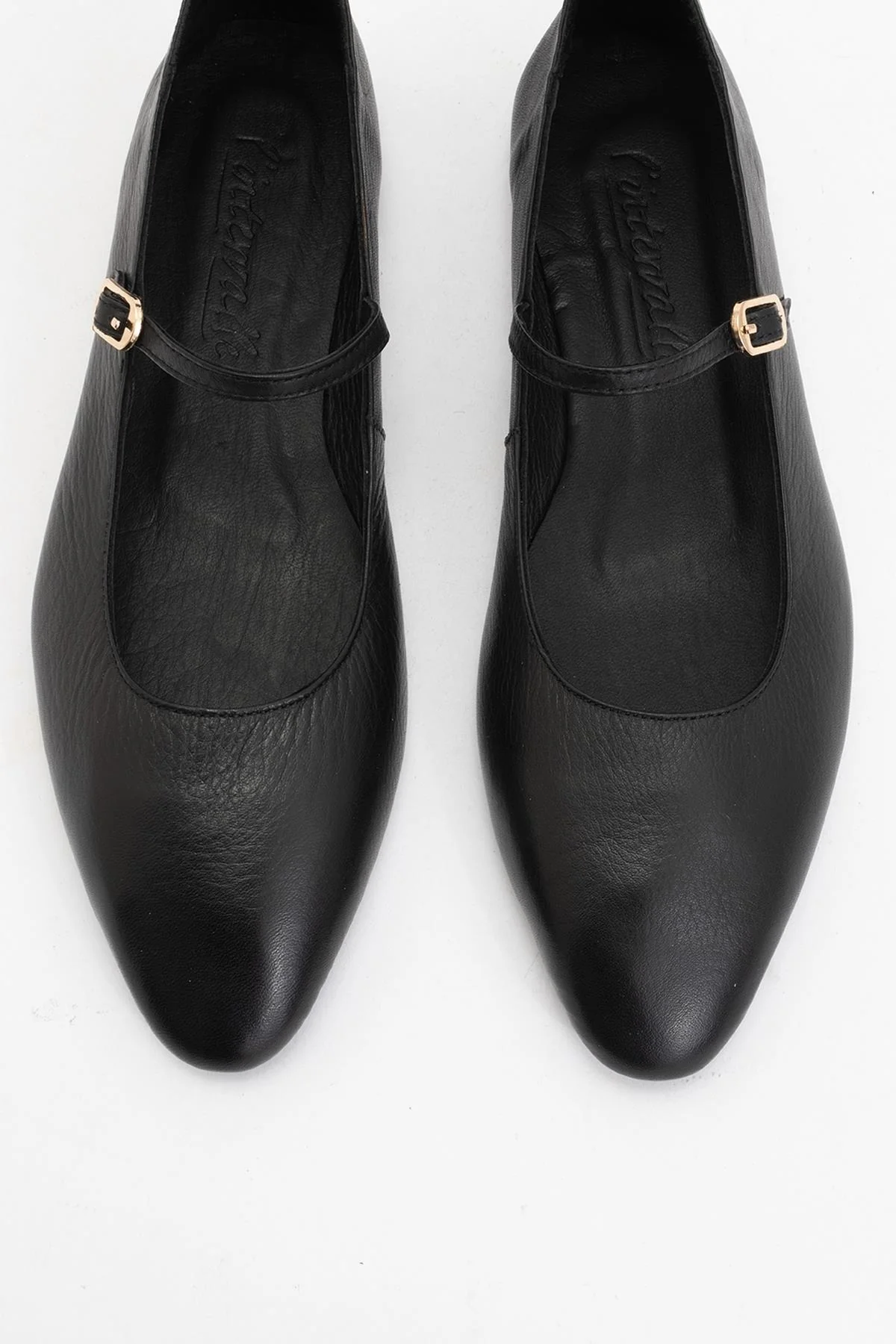 Lara - Black Leather Mary Jane Flats - Image 2