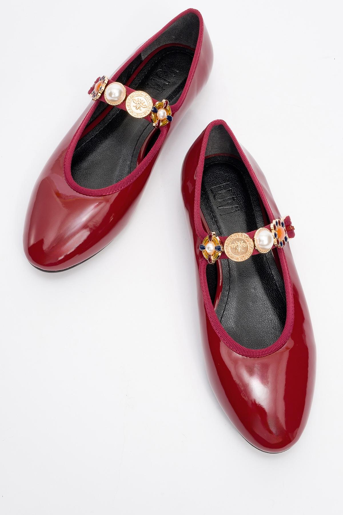 Lauras - Burgundy Patent Embellished Ballet Flat (Women) - Image 2