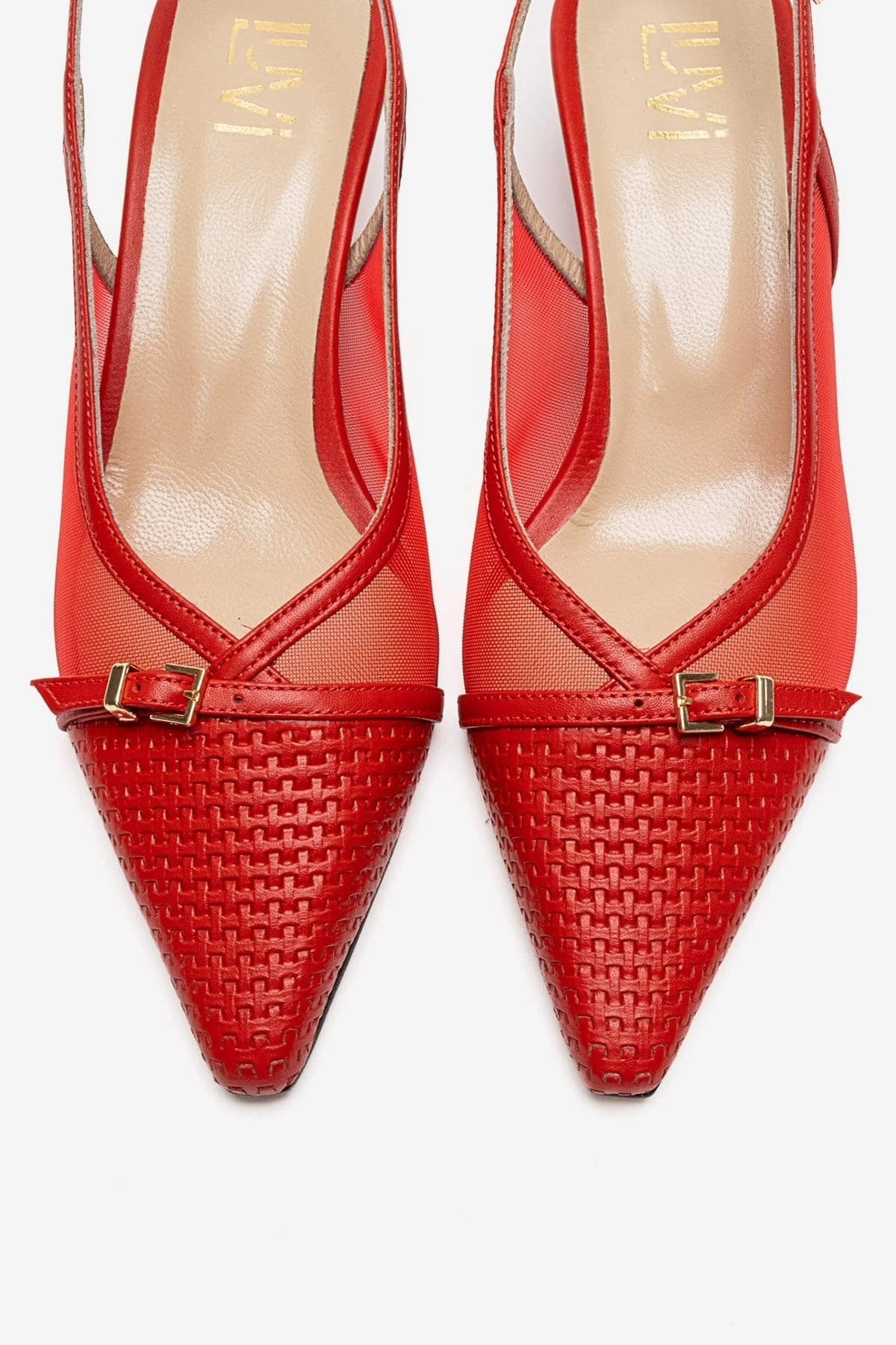 LAVIERA - Red Genuine Leather Slingback Low Heel Pump (Women) - Image 2