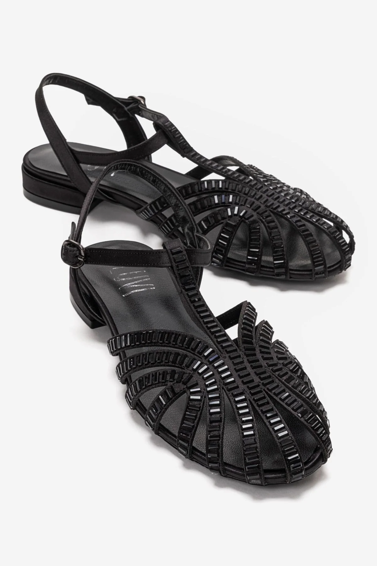 LAVINA - Black Satin Embellished Sandal (Women)