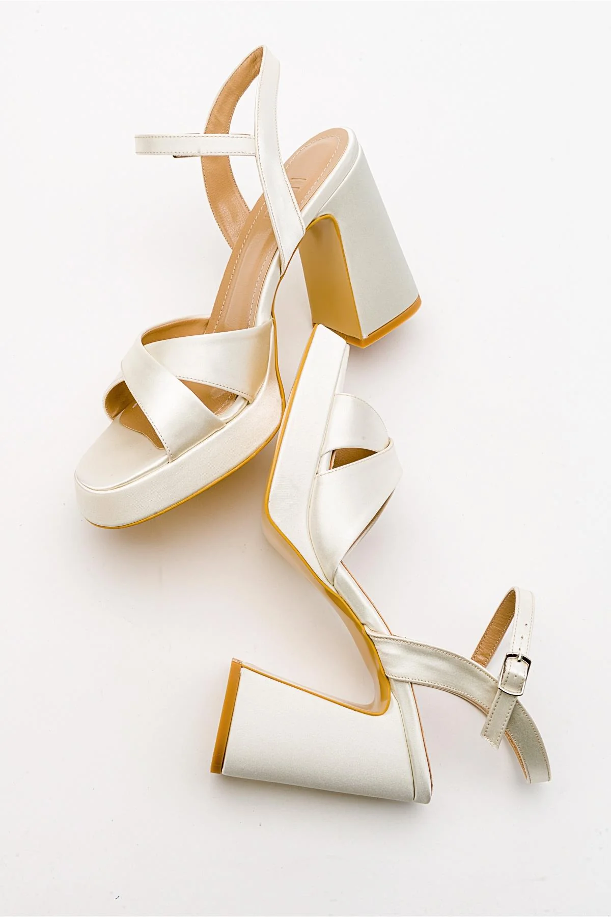 Lello - Ecru Beige Satin Platform Heel Shoe (Women) - Image 5
