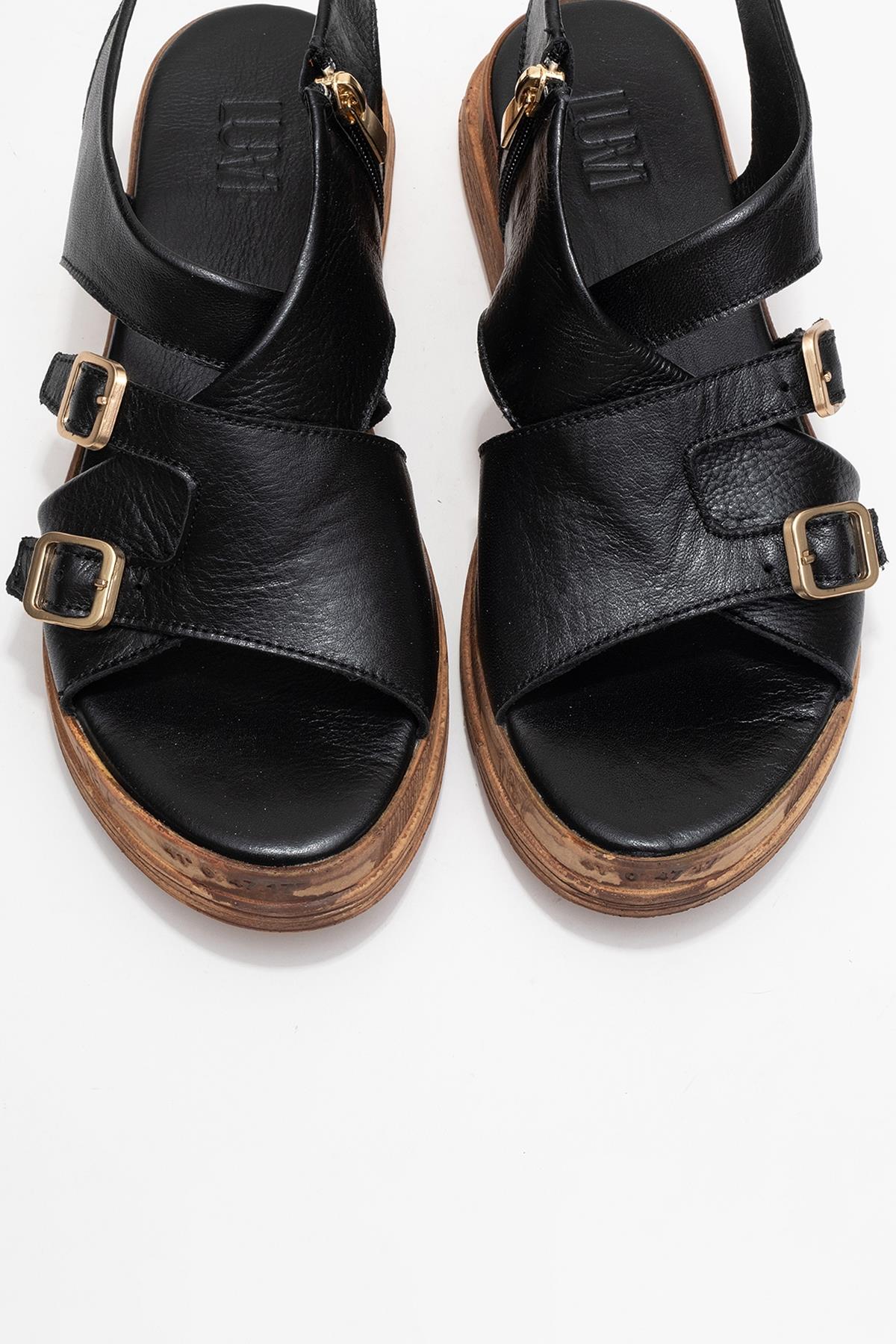 Levine Black Leather Buckled Side-Zip Sandal (Women) - Image 2