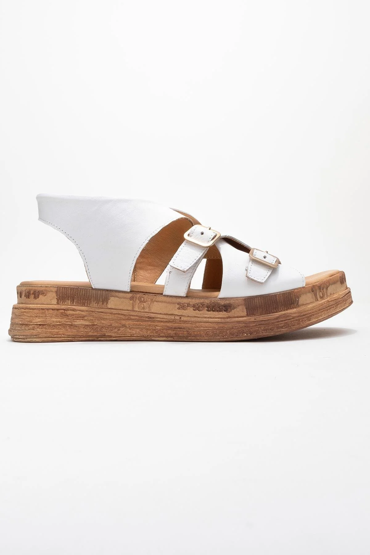 Levine White Leather Buckled Side-Zip Sandal (Women) - Image 6