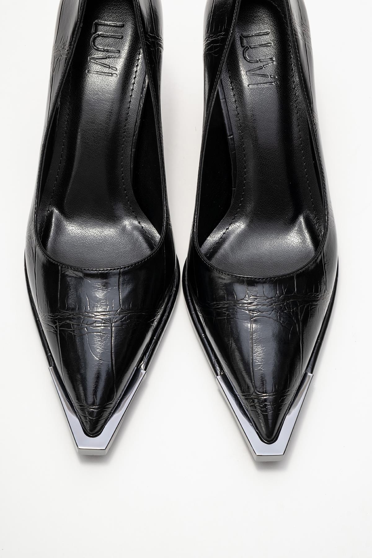 Liora - Black Printed Platinum-Detail Block Heel Pump (Women) - Image 2