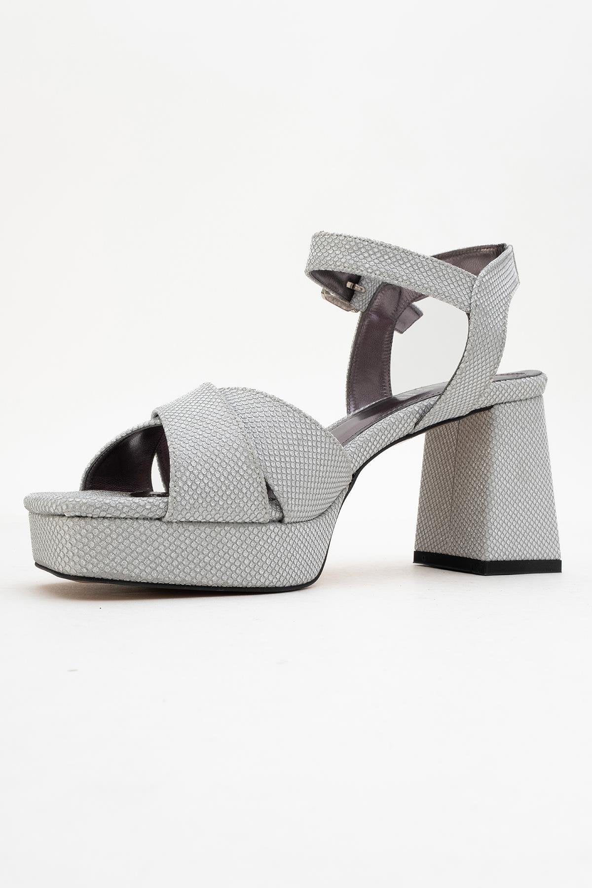 Lisbon - Silver Glitter Cross-Strap Platform Heel Shoe (Women) - Image 4