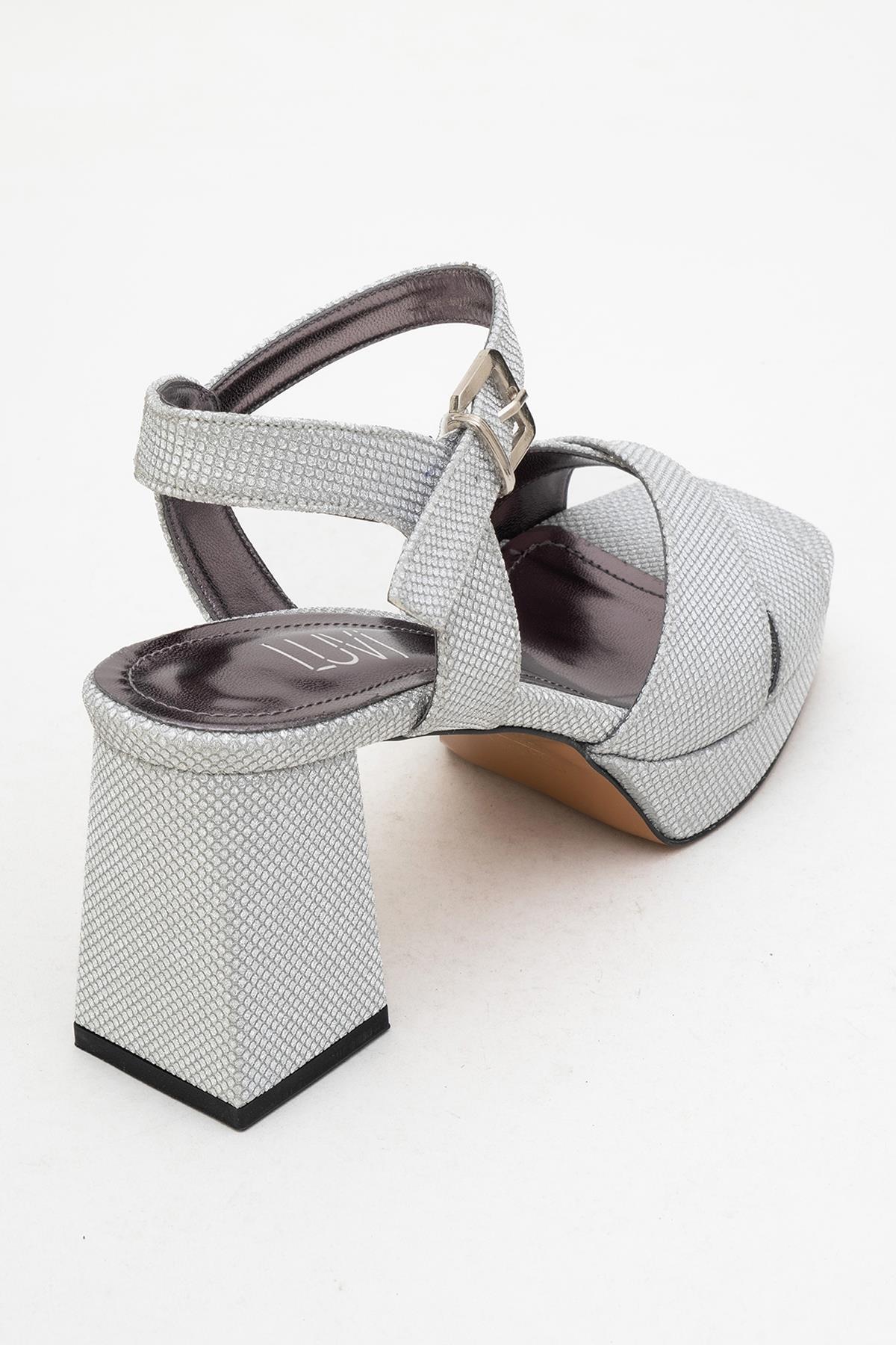 Lisbon - Silver Glitter Cross-Strap Platform Heel Shoe (Women) - Image 5