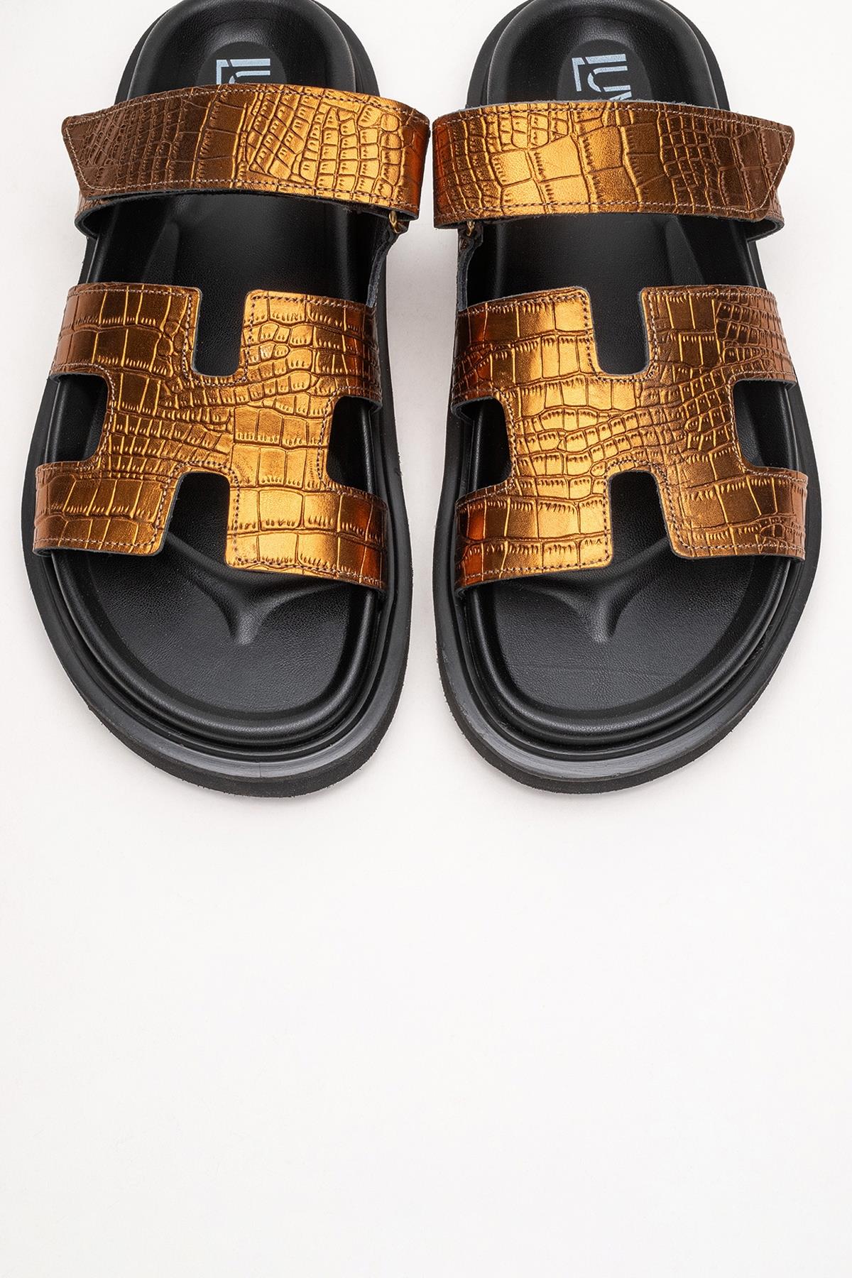 Loana Bronze Leather Slide Sandal (Women) - Image 2