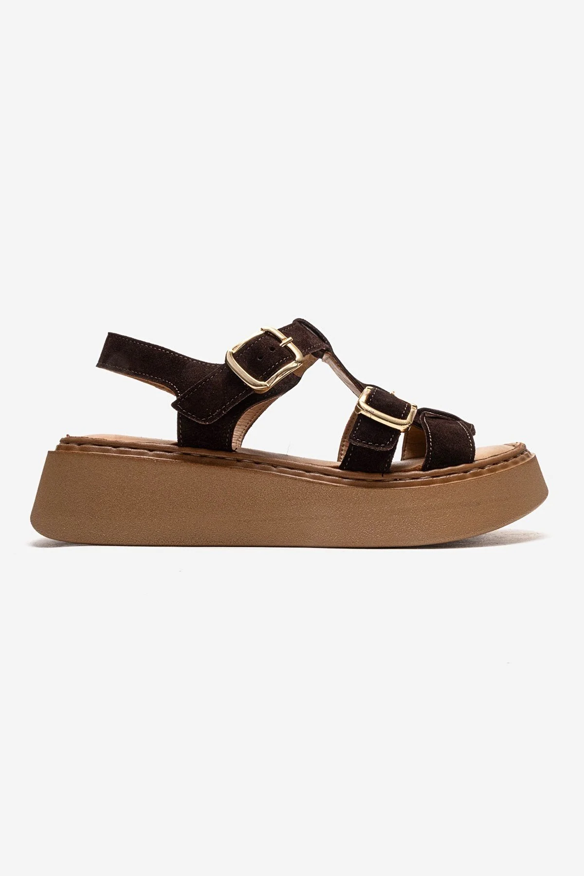 LOIN - Brown Genuine Suede Leather Buckled Sandal (Women) - Image 4