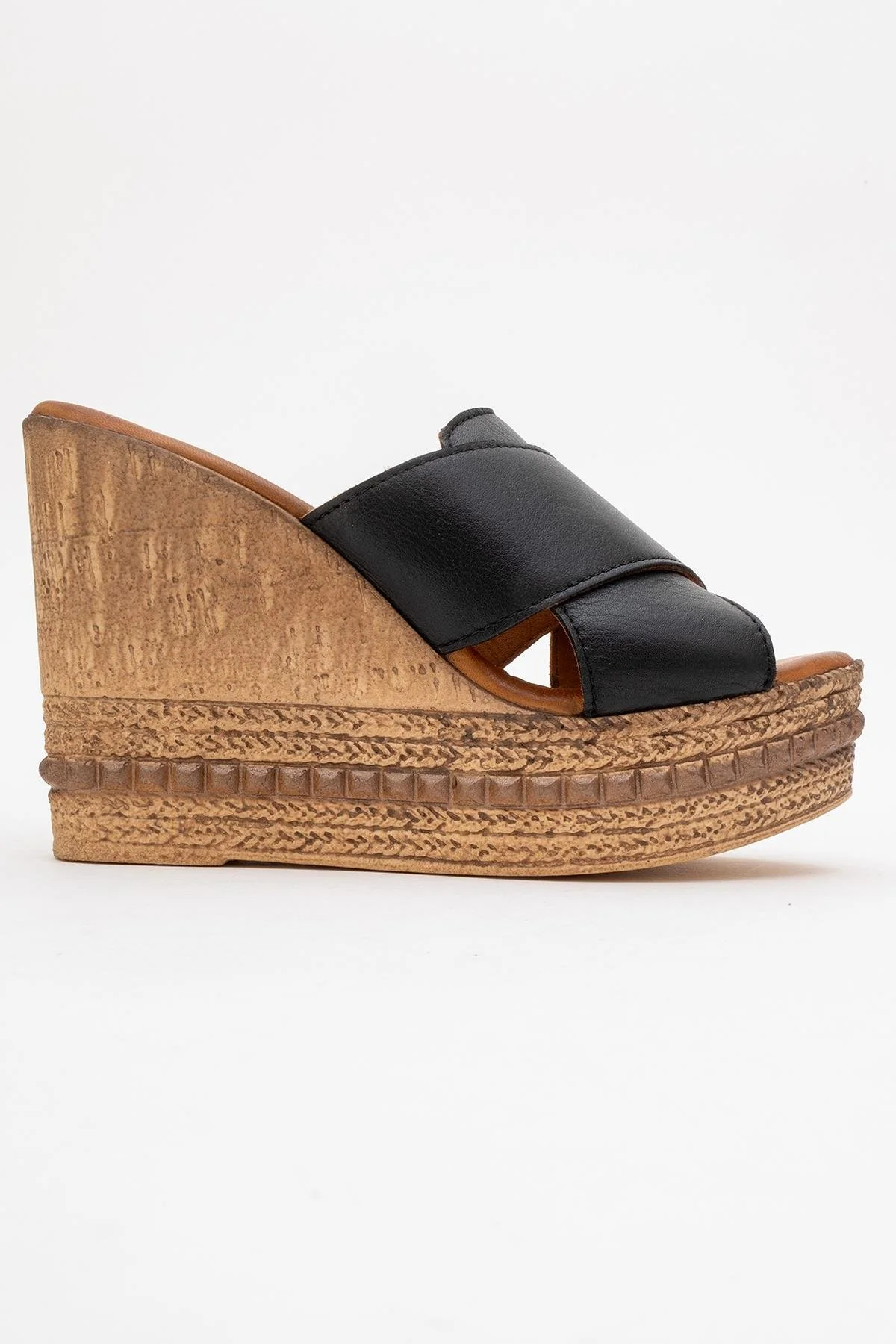 Lois - Black Wedge Leather Sandal (Women) - Image 6