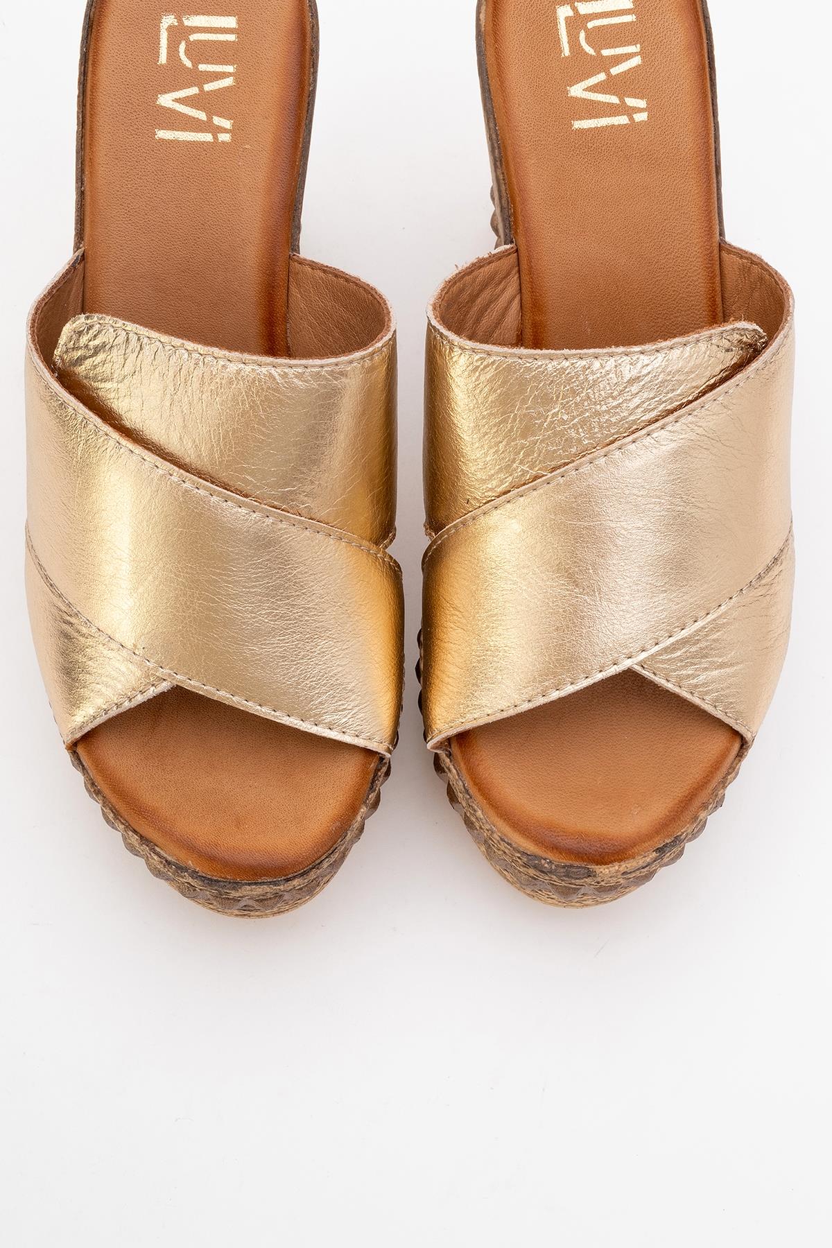 Lois - Gold Wedge Leather Sandal (Women) - Image 2