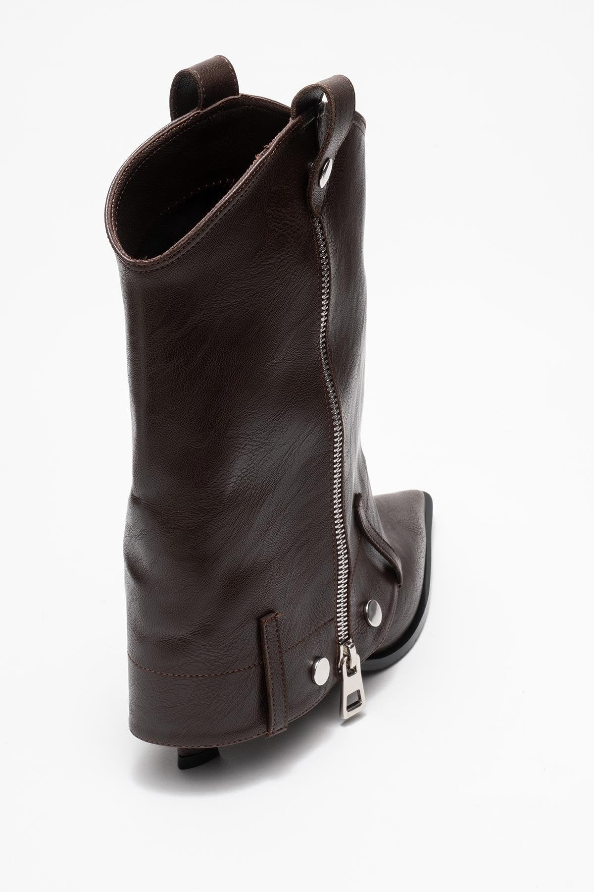 Lola - Brown Zip Pointed Toe Heeled Boot (Women) - Image 5