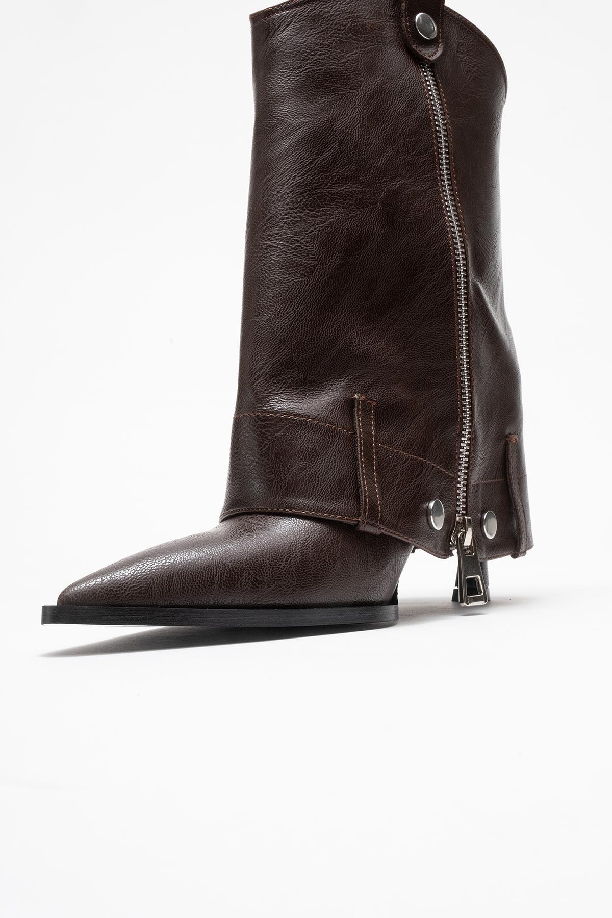 Lola - Brown Zip Pointed Toe Heeled Boot (Women) - Image 6