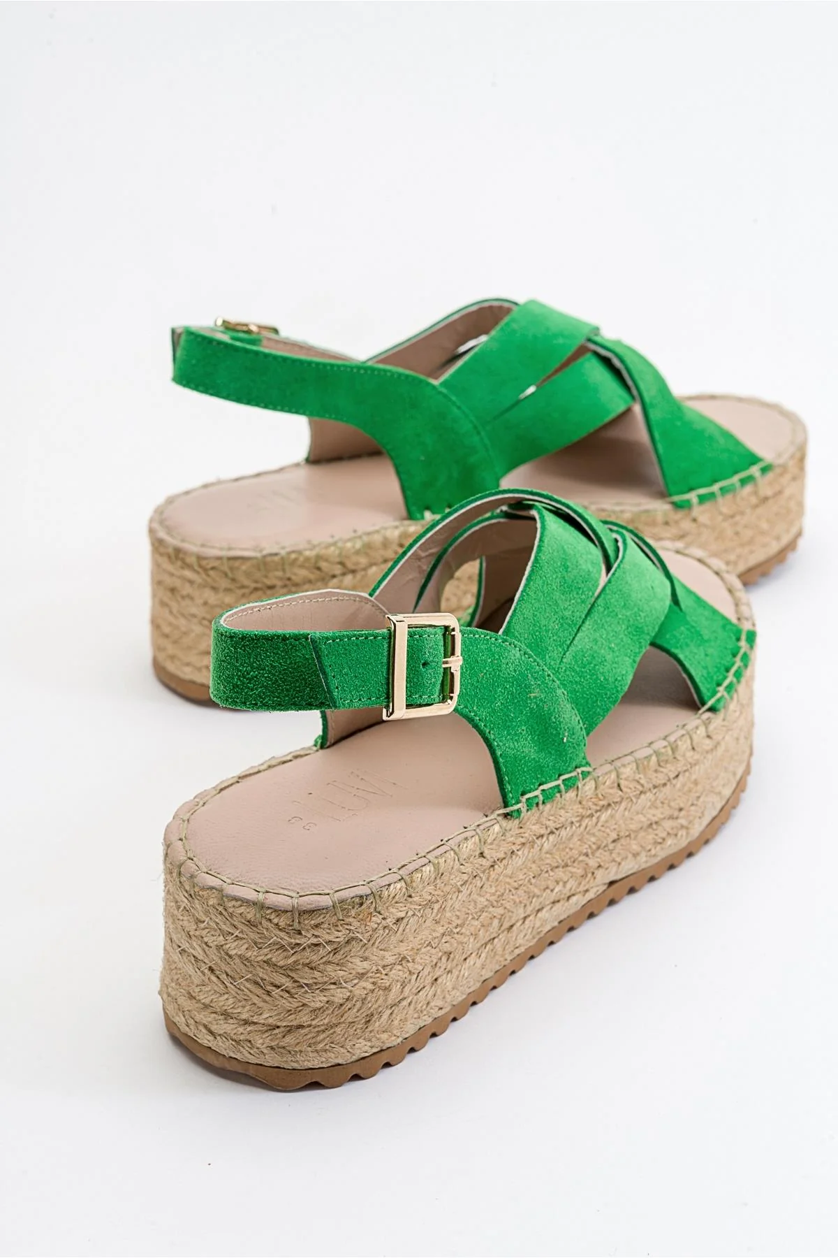 Lontano - Green Suede Leather Platform Sandal (Women) - Image 2