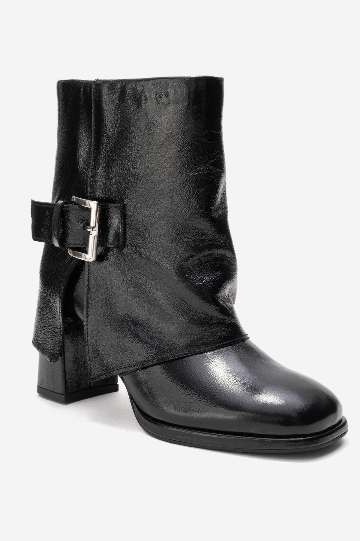 LORE - Black Genuine Leather Block Heel Boot (Women) - Image 3