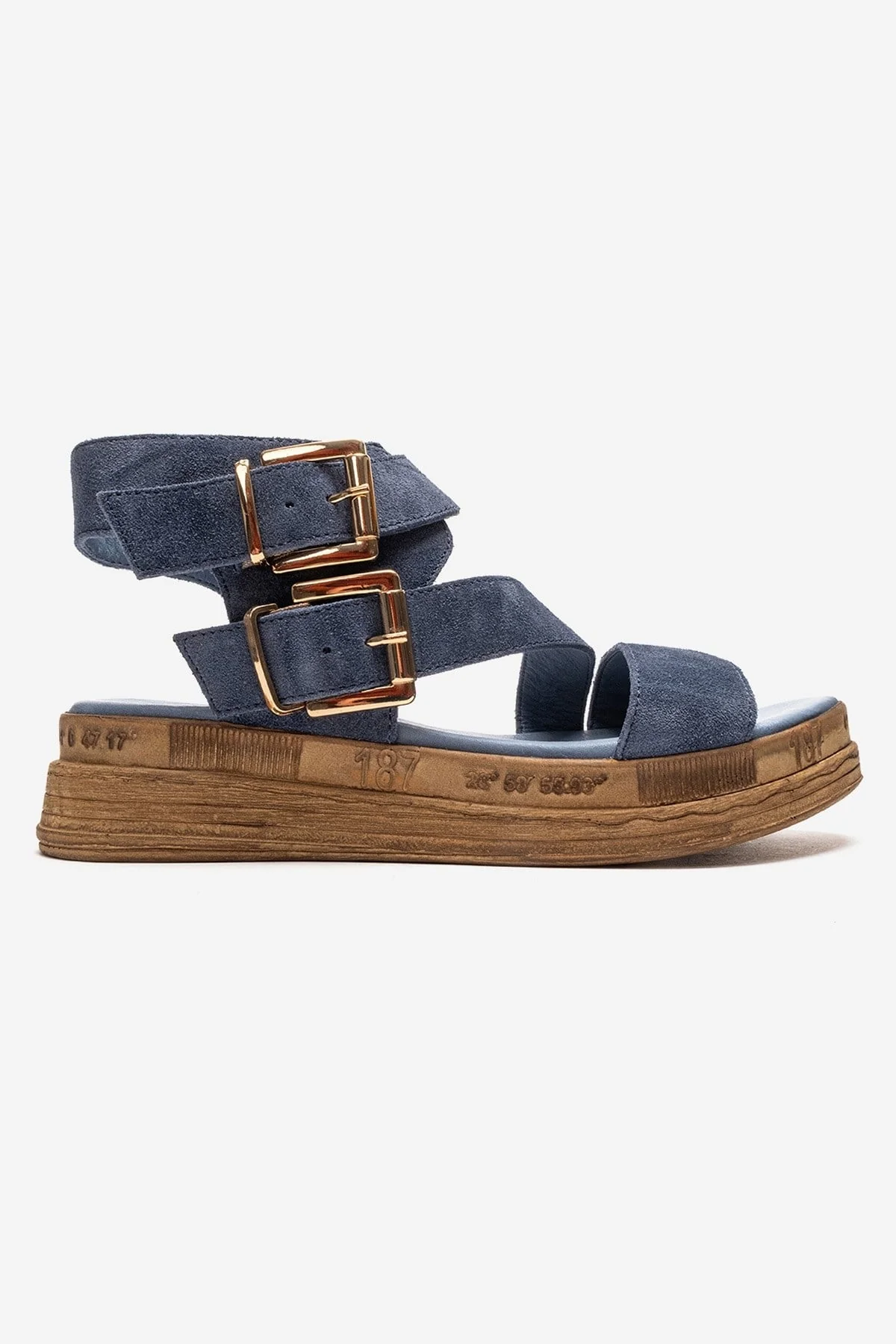 LORENTIS - Denim Blue Genuine Leather Double Buckle Sandal (Women) - Image 4