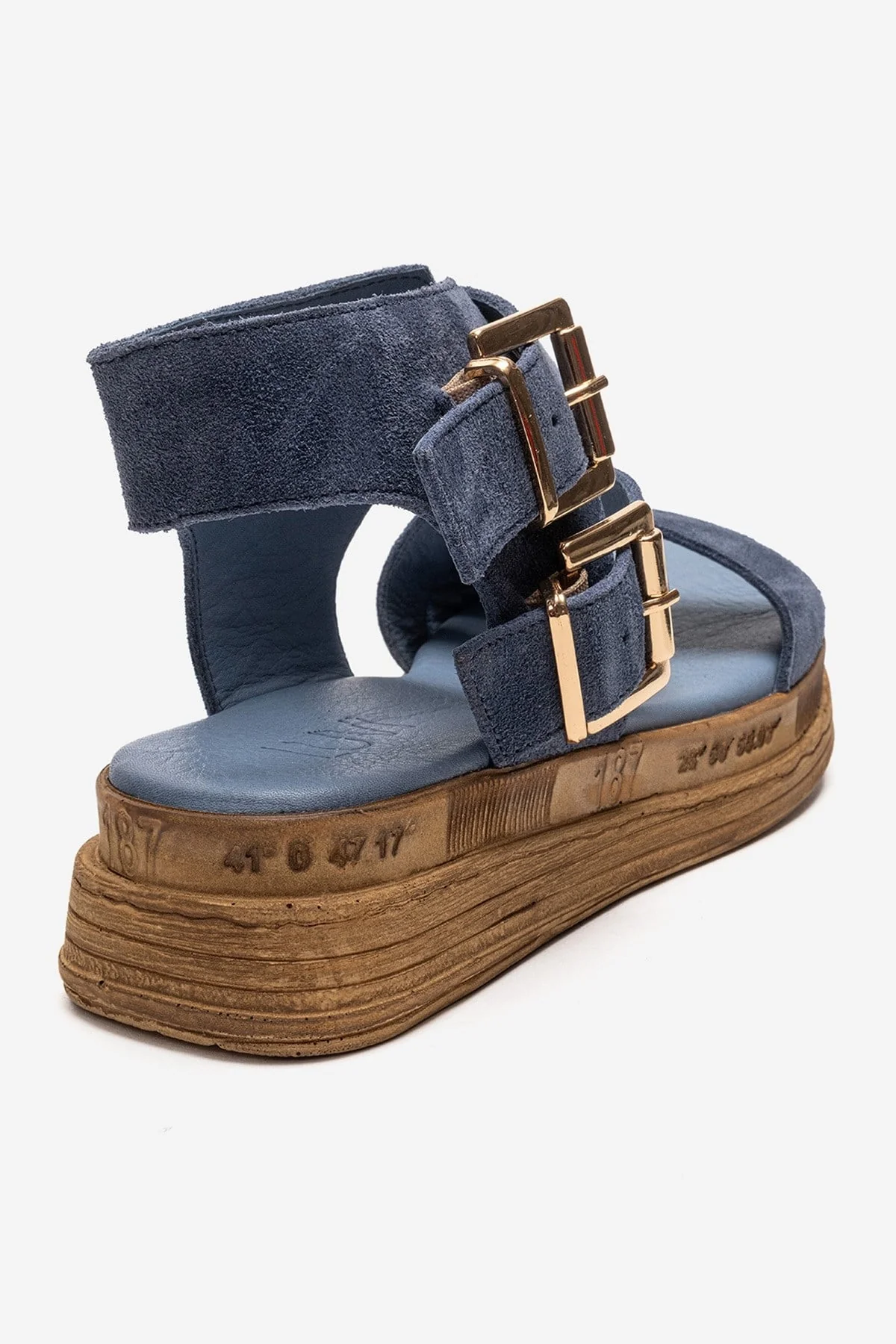 LORENTIS - Denim Blue Genuine Leather Double Buckle Sandal (Women) - Image 5