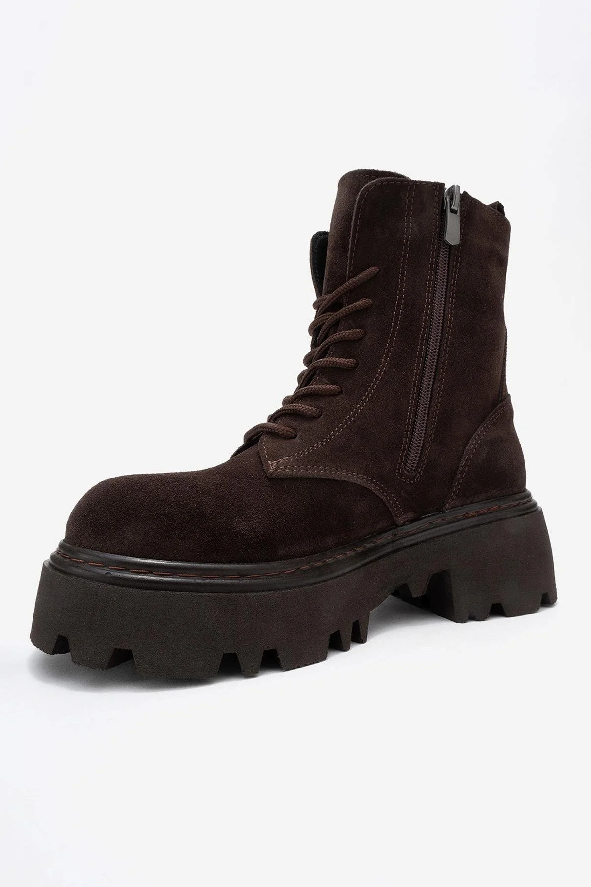 Tina - Brown Genuine Suede Leather Combat Boot (Women) - Image 4