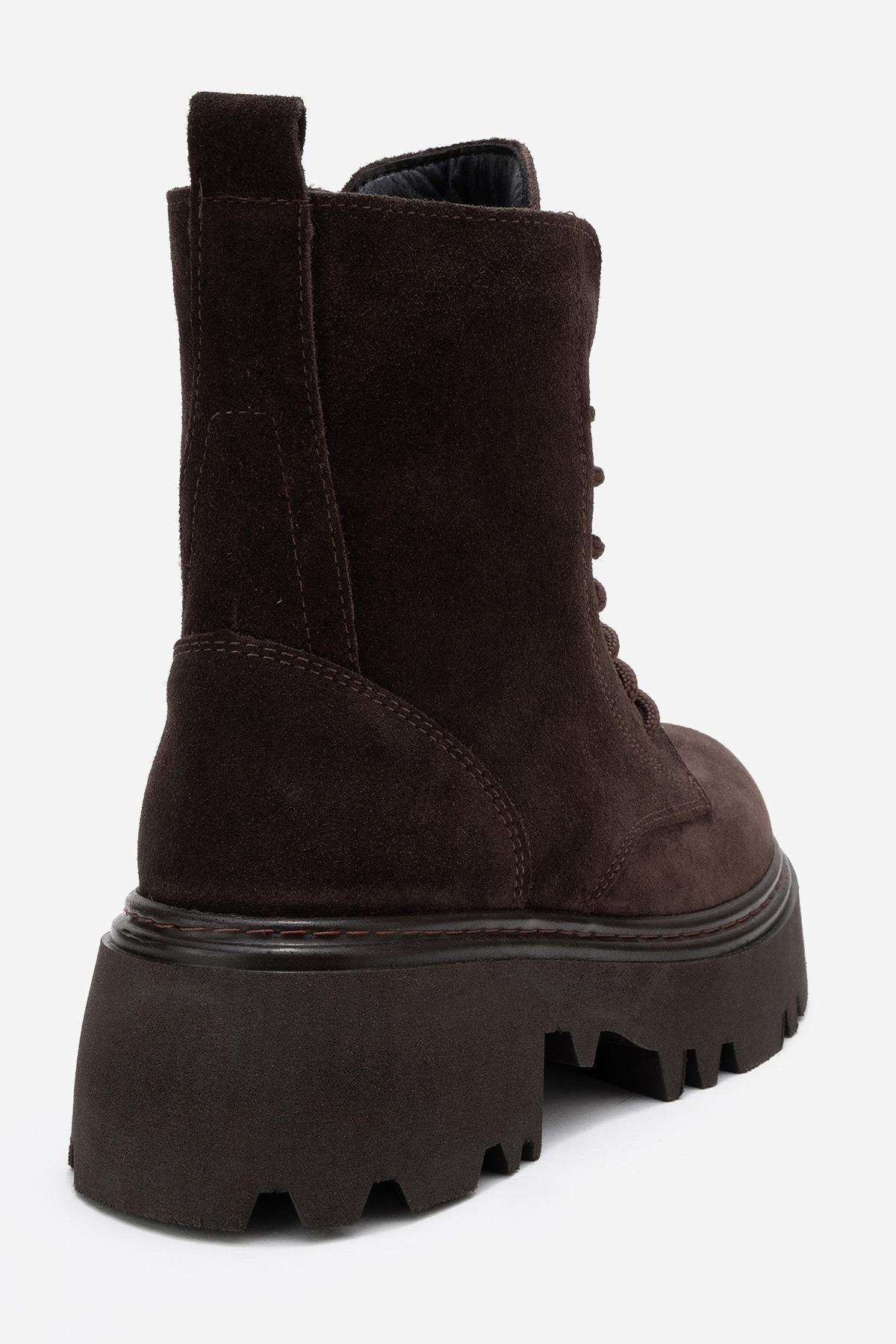 Tina - Brown Genuine Suede Leather Combat Boot (Women) - Image 5