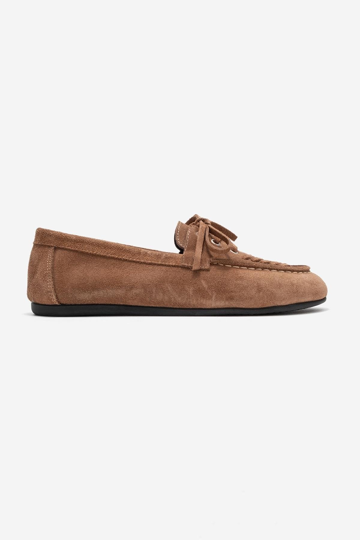 Lorven - Taupe Suede Genuine Leather Lace-Up Loafer Shoe (Women) - Image 6