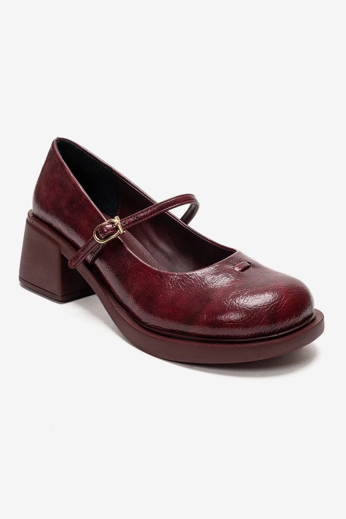 LUANDA - Burgundy Genuine Leather Block Heel Mary Jane (Women) - Image 3