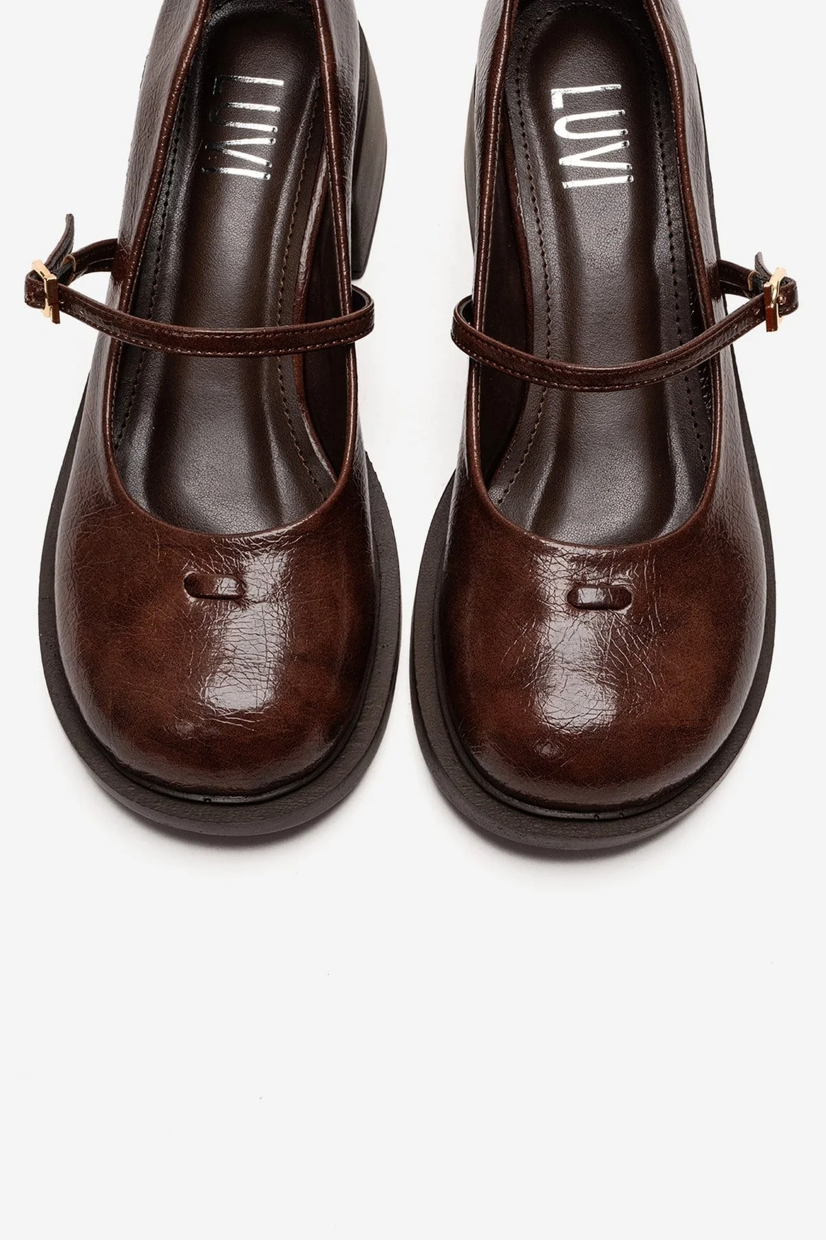 LUANDA - Cognac Genuine Leather Block Heel Mary Jane (Women) - Image 2
