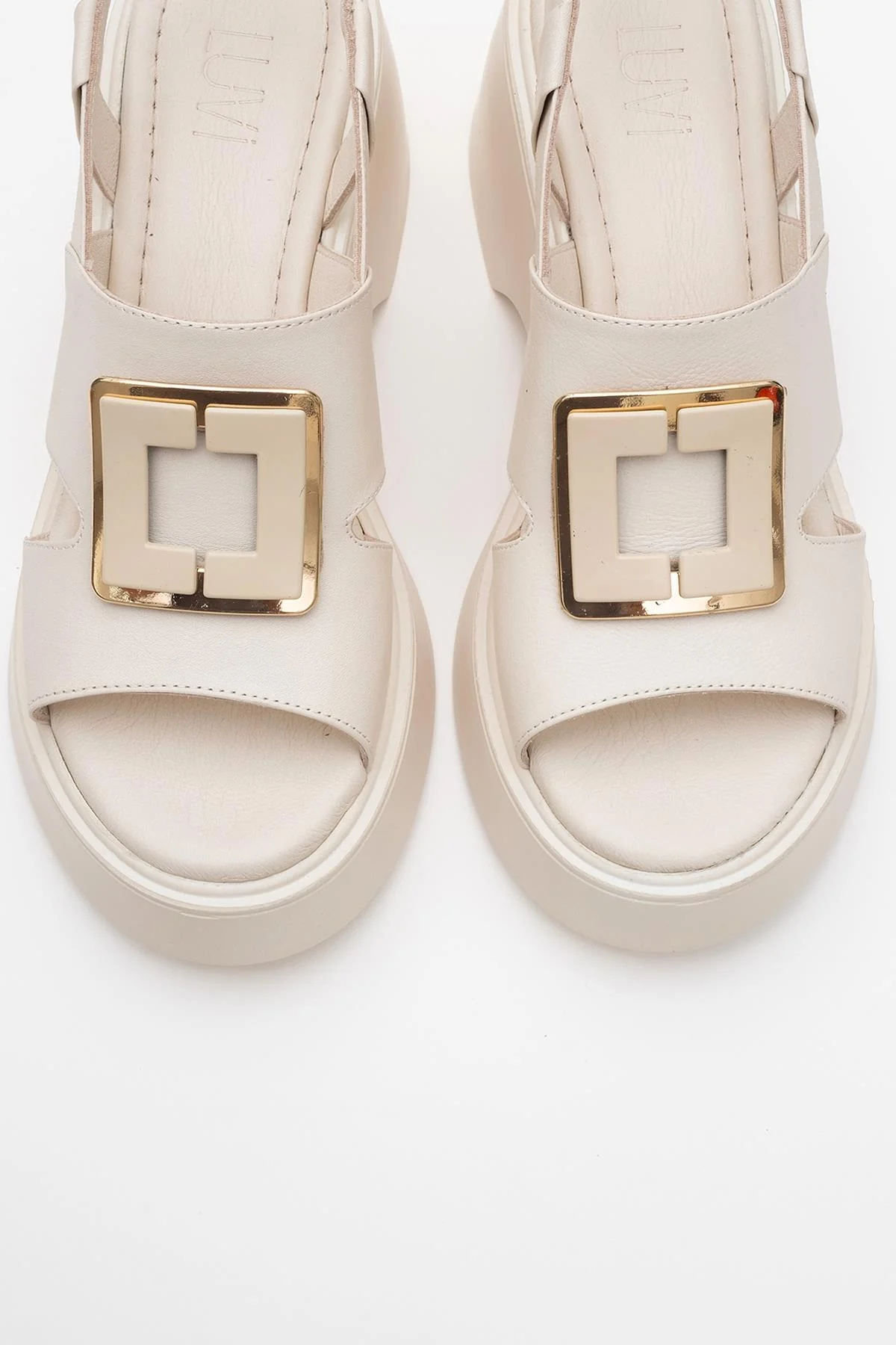 Lucia Beige Leather Buckle Platform Sandal (Women) - Image 2