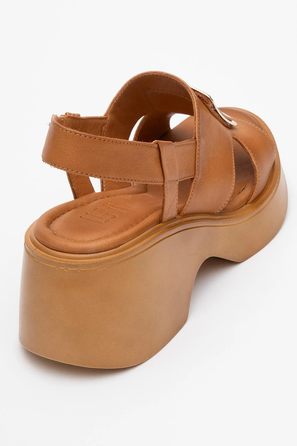 Lucia Cognac Brown Leather Buckle Platform Sandal (Women) - Image 5