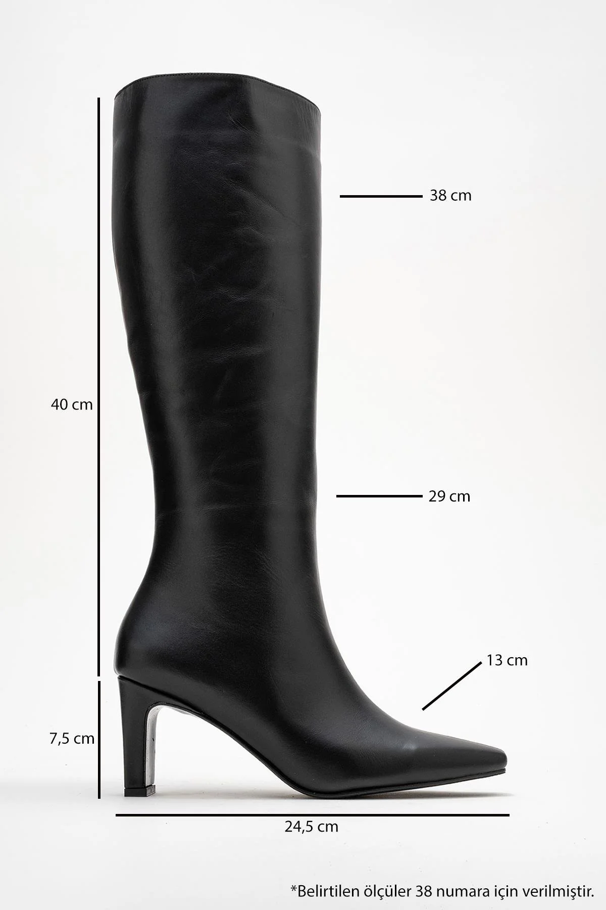 Valencia - Black Genuine Leather Block Heel Knee-High Boot (Women) - Image 6