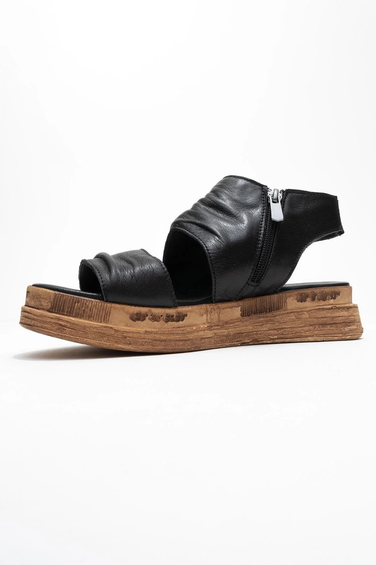 Lunas Black Leather Side‑Zip Flat Heel Sandal (Women) - Image 4