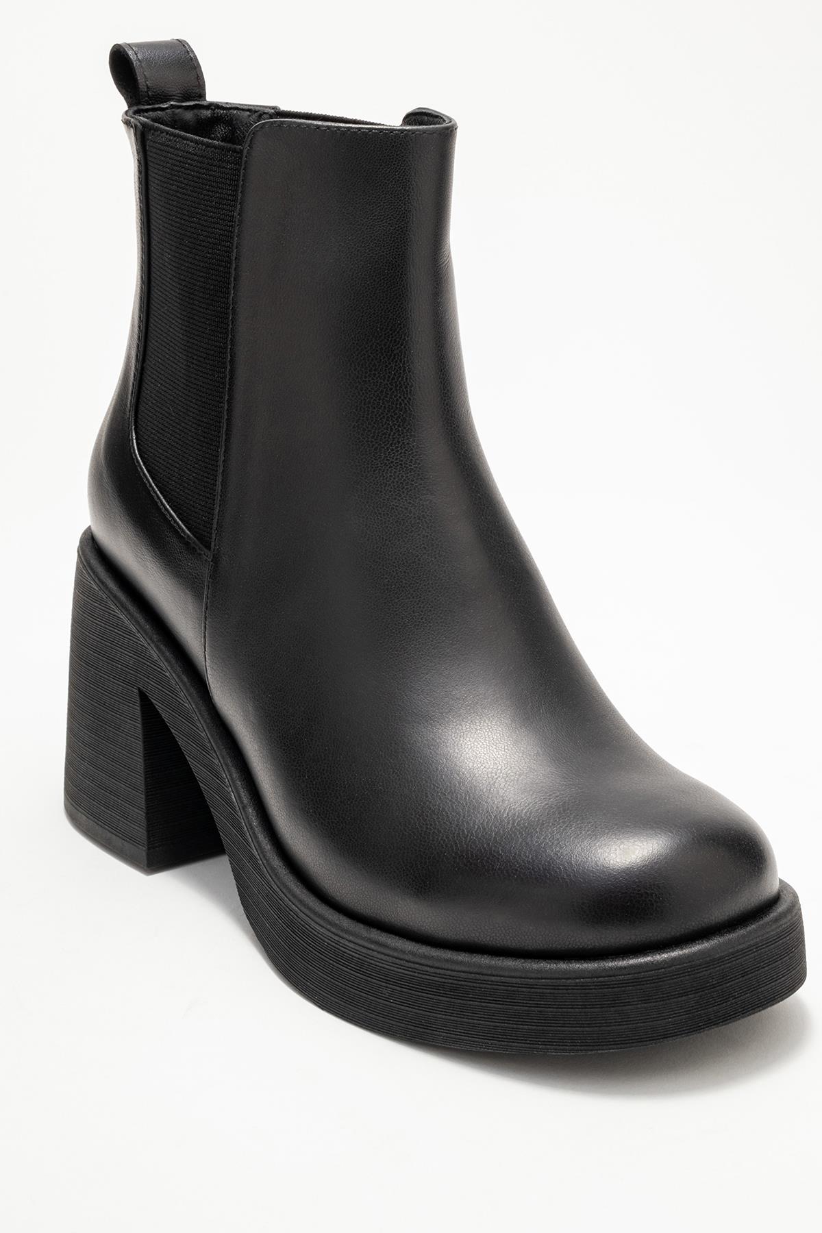 Lysa - Black Genuine Leather Elastic Platform Heel Boot (Women) - Image 3
