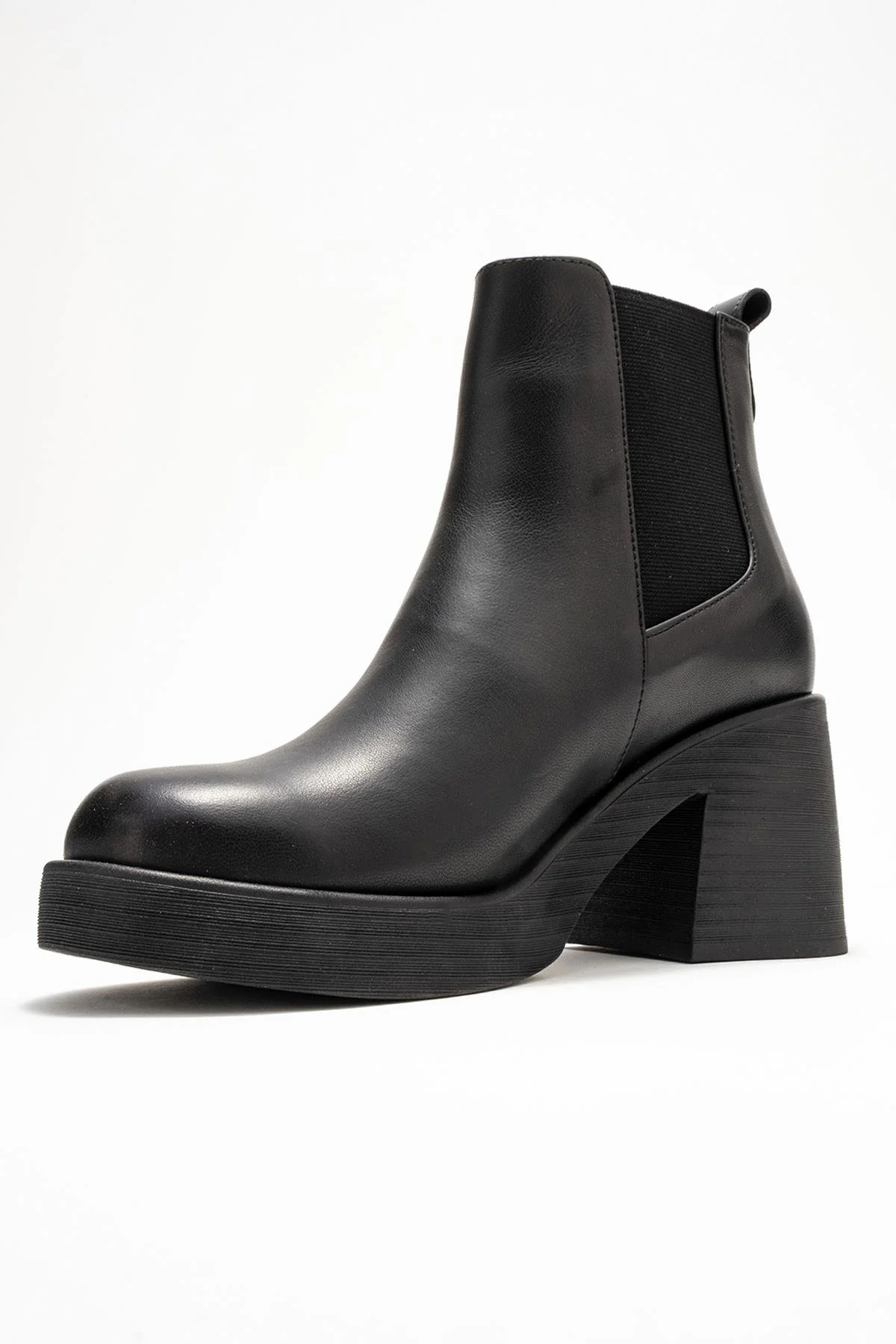 Lysa - Black Genuine Leather Elastic Platform Heel Boot (Women) - Image 4