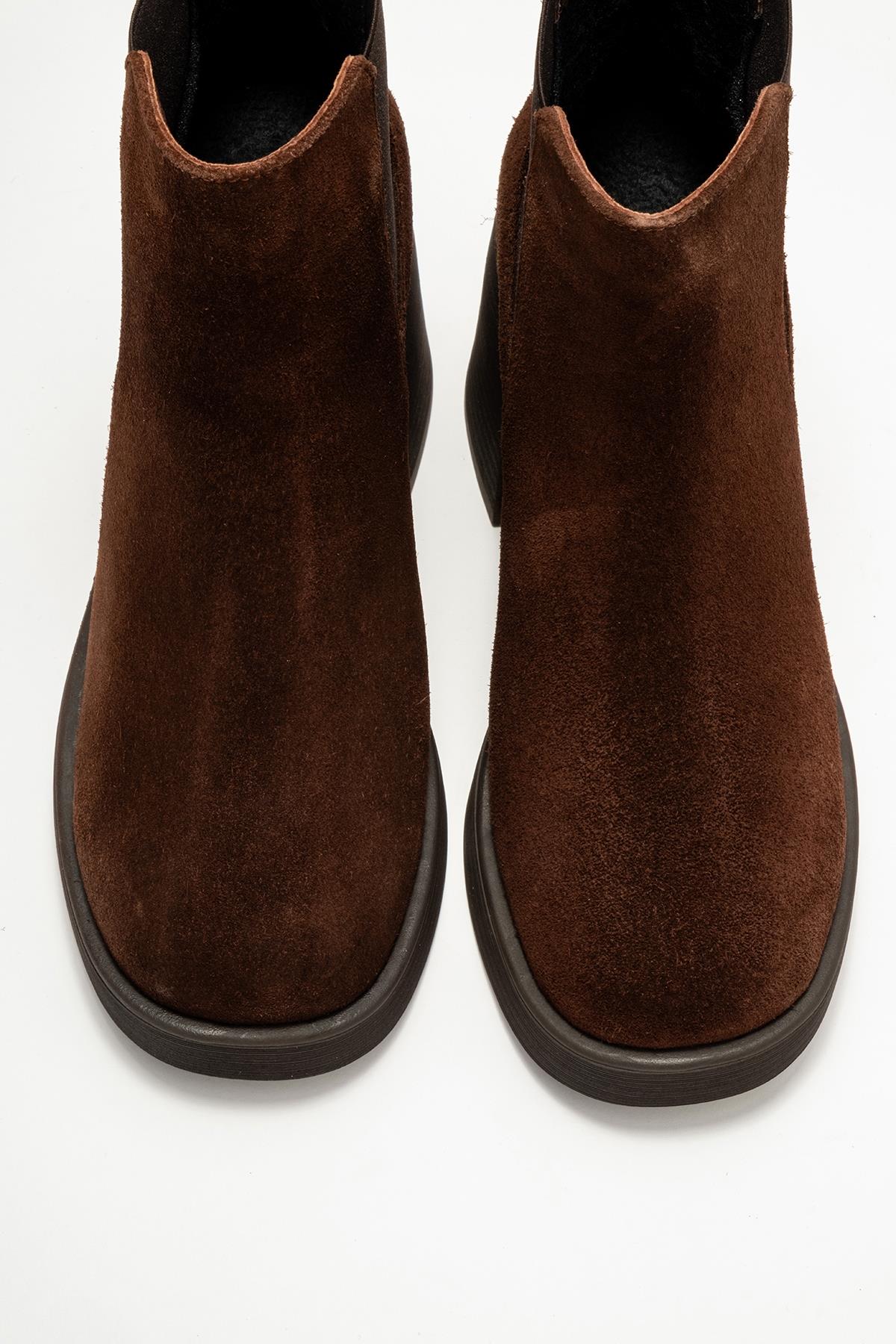 Lysa - Brown Suede Genuine Leather Elastic Platform Heel Boot (Women) - Image 2