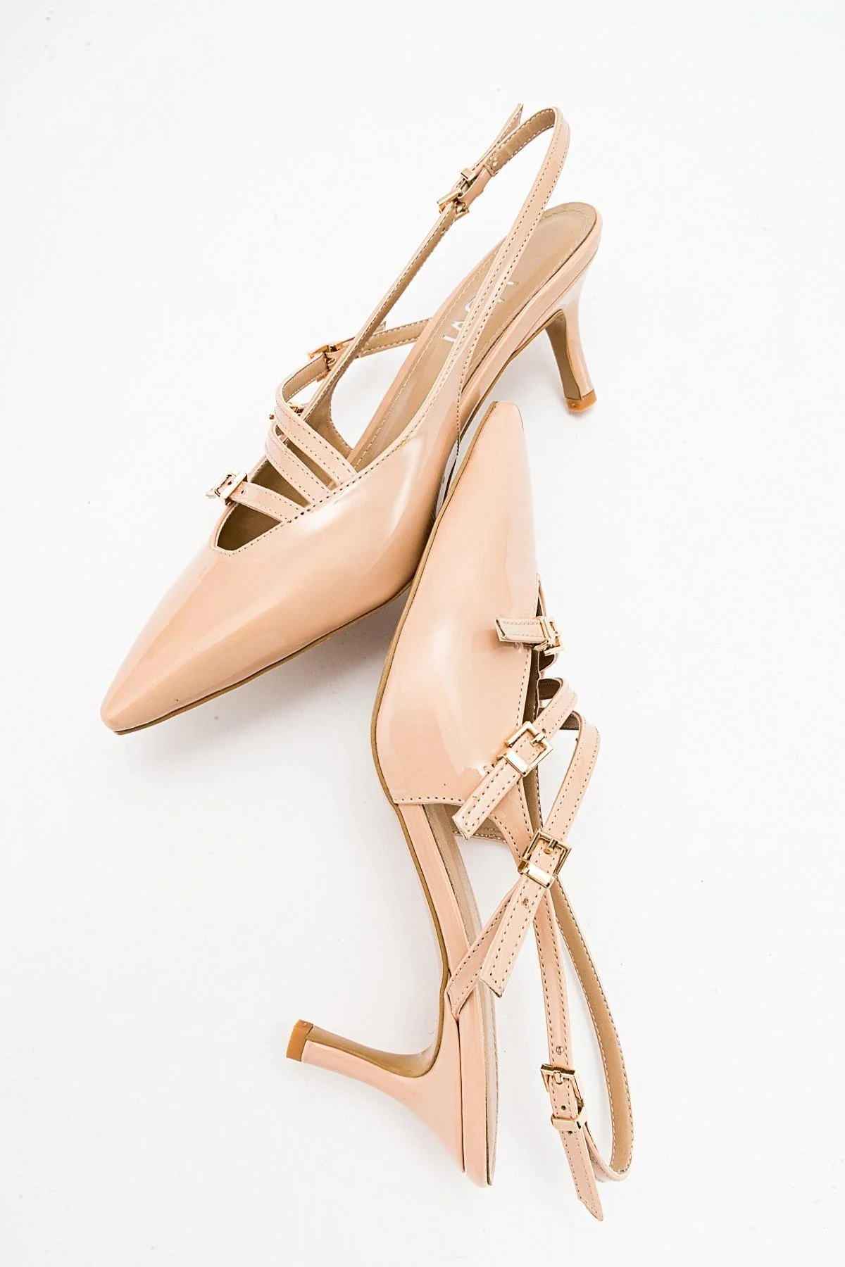 Magra Beige Patent Pointed-Toe Slingback Stiletto (Women) - Image 2