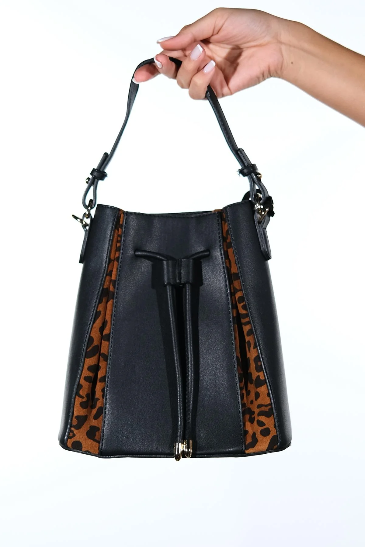 MARALIS - Black Cognac Patterned Genuine Suede Leather Shoulder Bag (Women) - Image 2