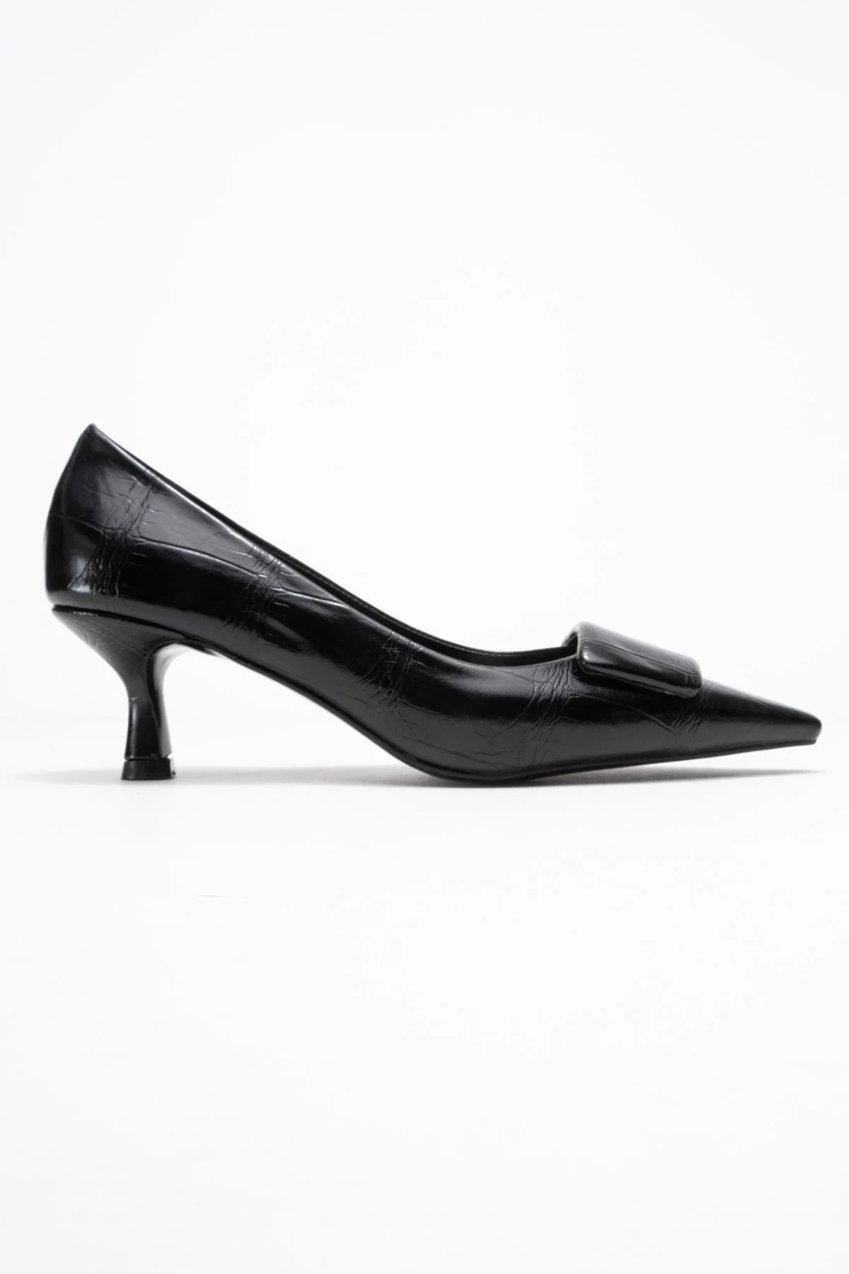 Marcia - Black Embossed Buckle Stiletto Heel Shoe (Women) - Image 6