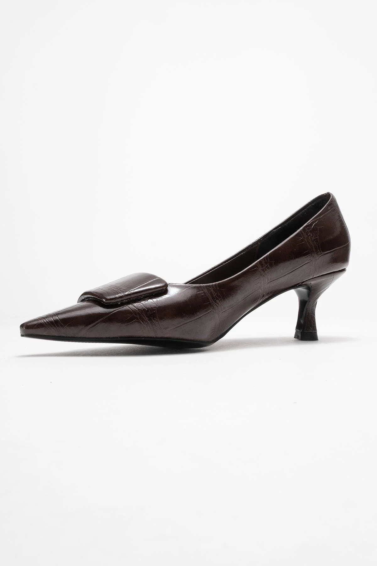 Marcia - Brown Embossed Buckle Stiletto Heel Shoe (Women) - Image 4