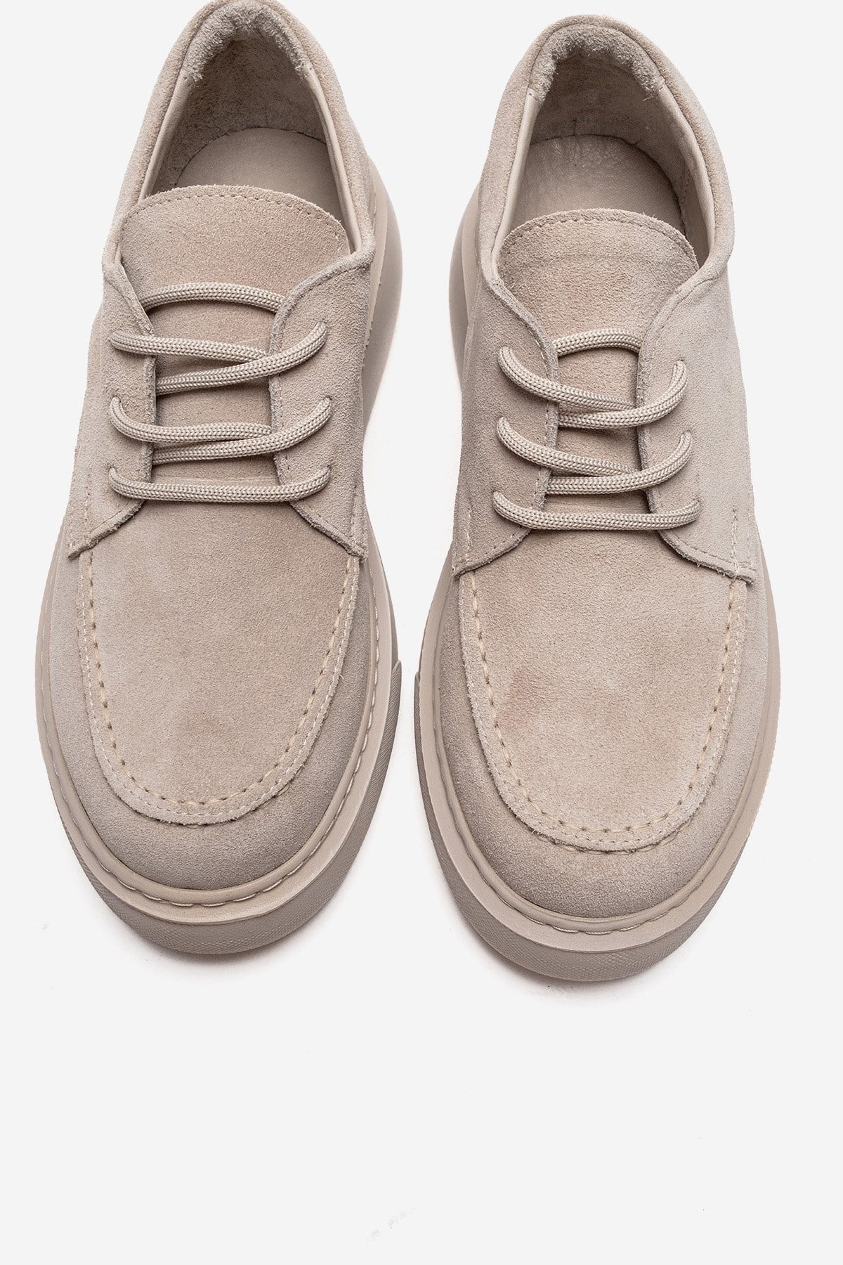 MAREON - Beige Suede Genuine Leather Lace-Up Sneaker (Women) - Image 2