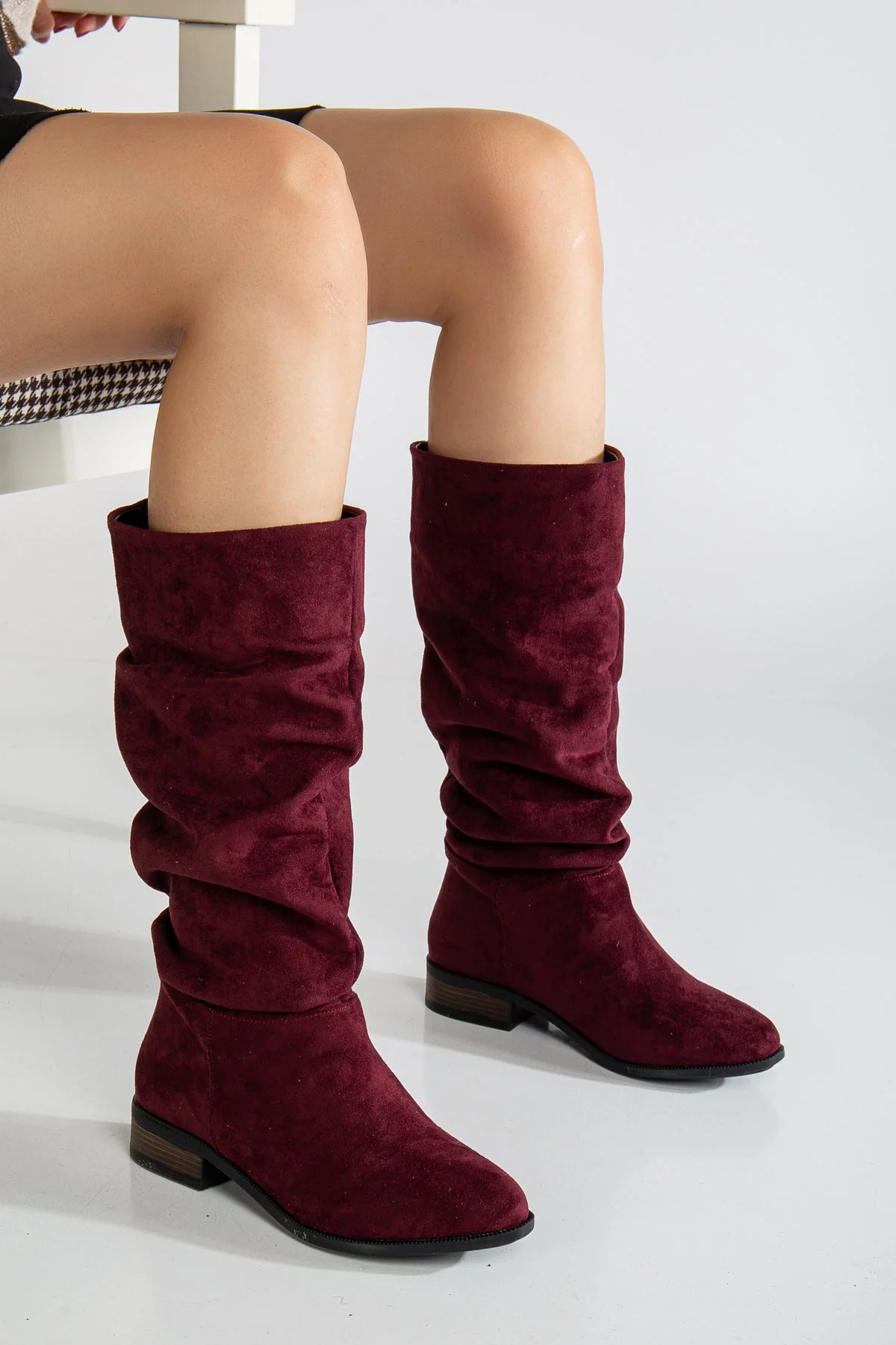 Maribel - Brick Red Suede Slouchy Boots - Image 6